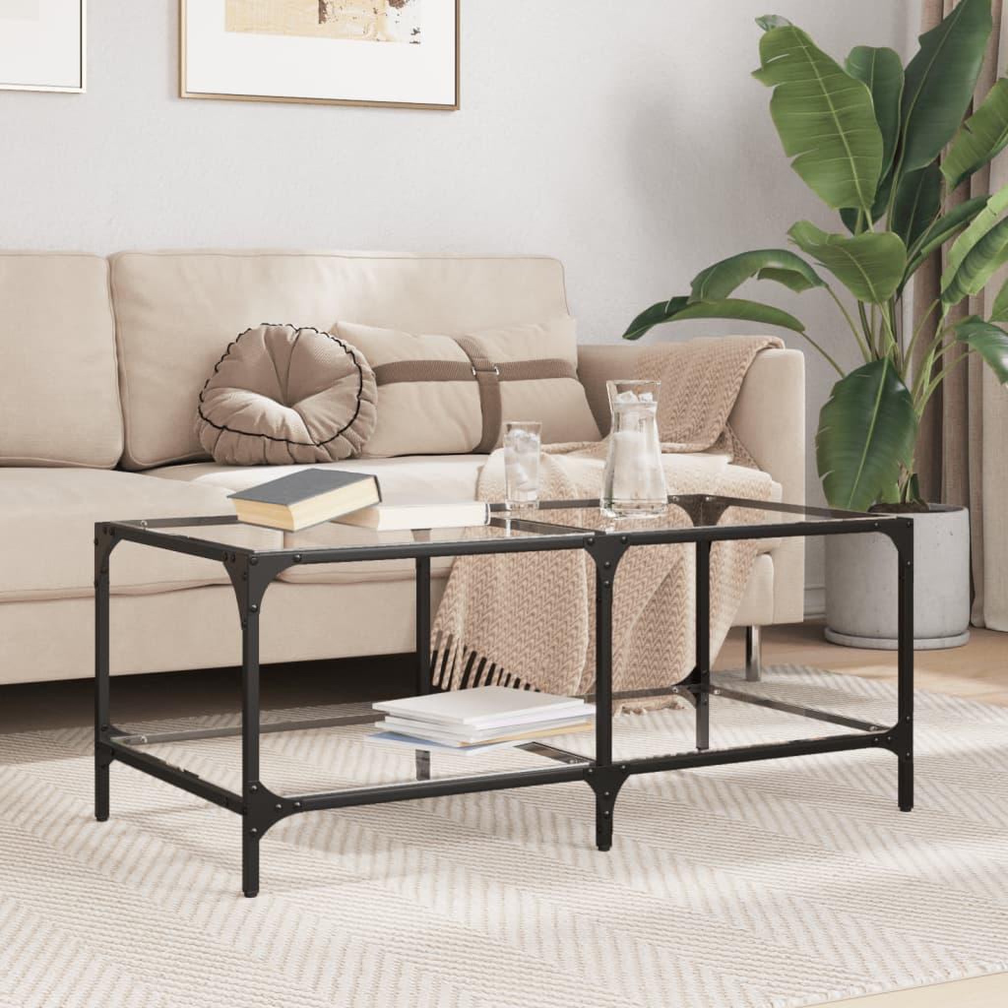 VIDAXL Table basse avec dessus en verre transparent 98,5x50x40cm acier