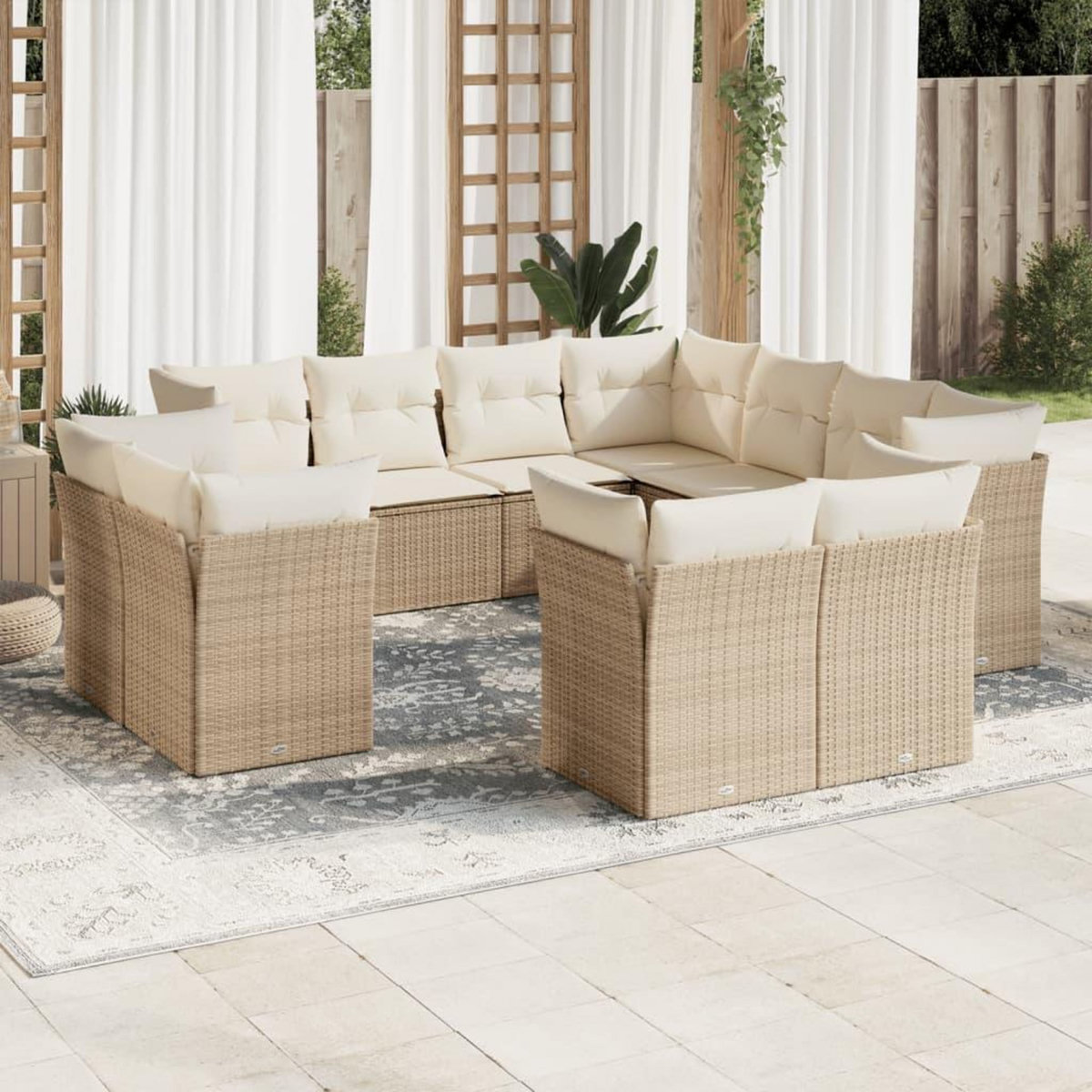 VIDAXL Salon de jardin 11 pcs avec coussins beige resine tressee