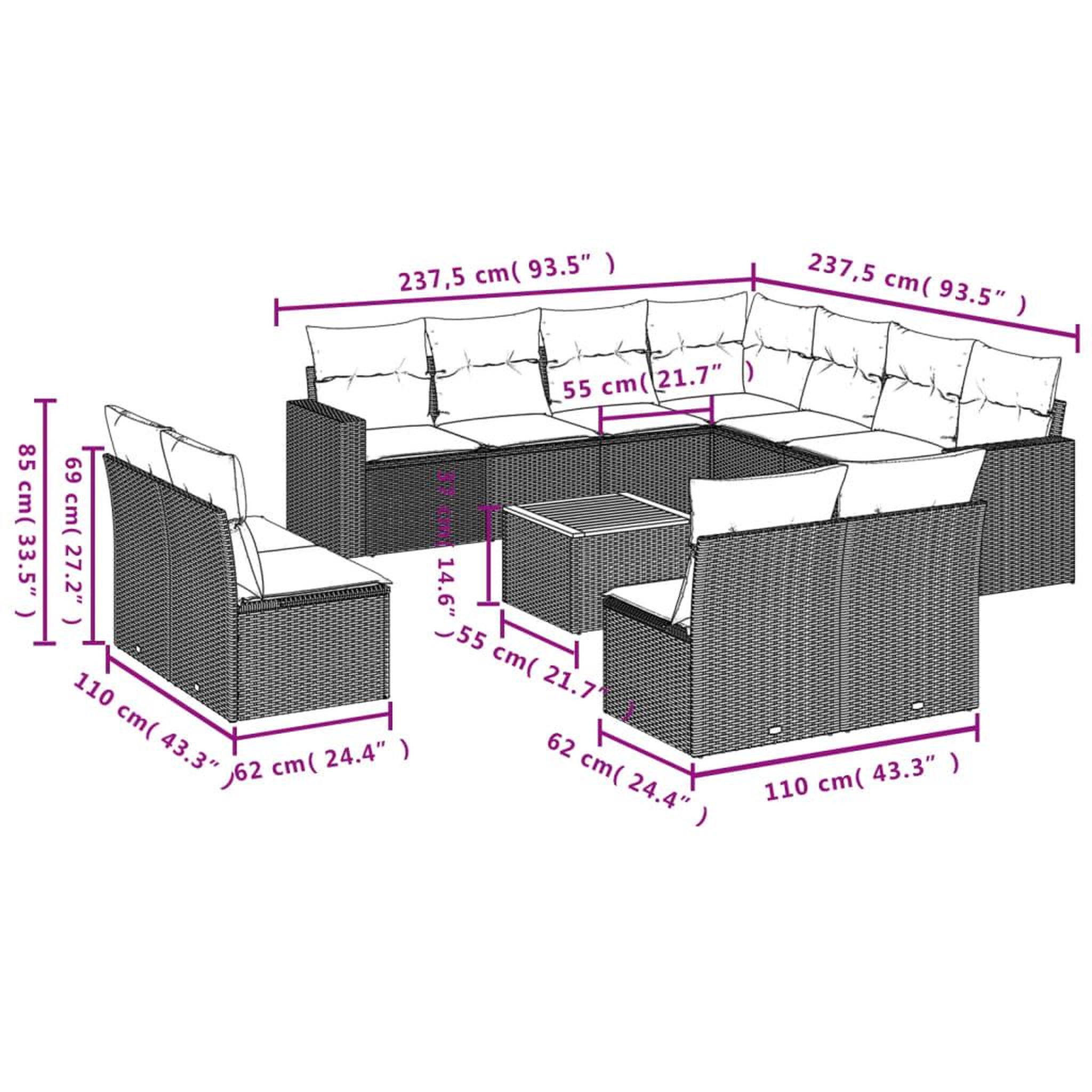 Voir la diapositive 3 : VIDAXL Salon de jardin avec coussins 12 pcs beige resine tressee