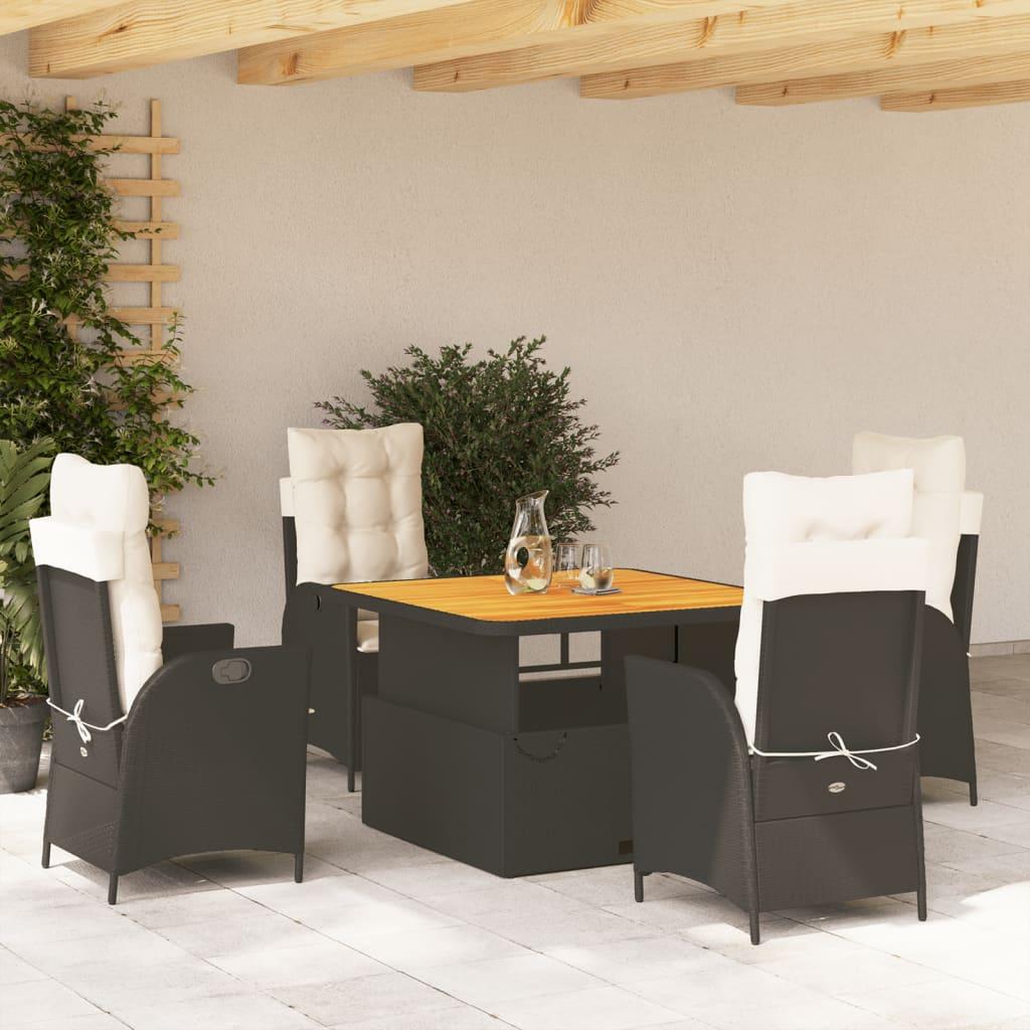 VIDAXL Ensemble a manger de jardin coussins 5pcs Noir Resine tressee