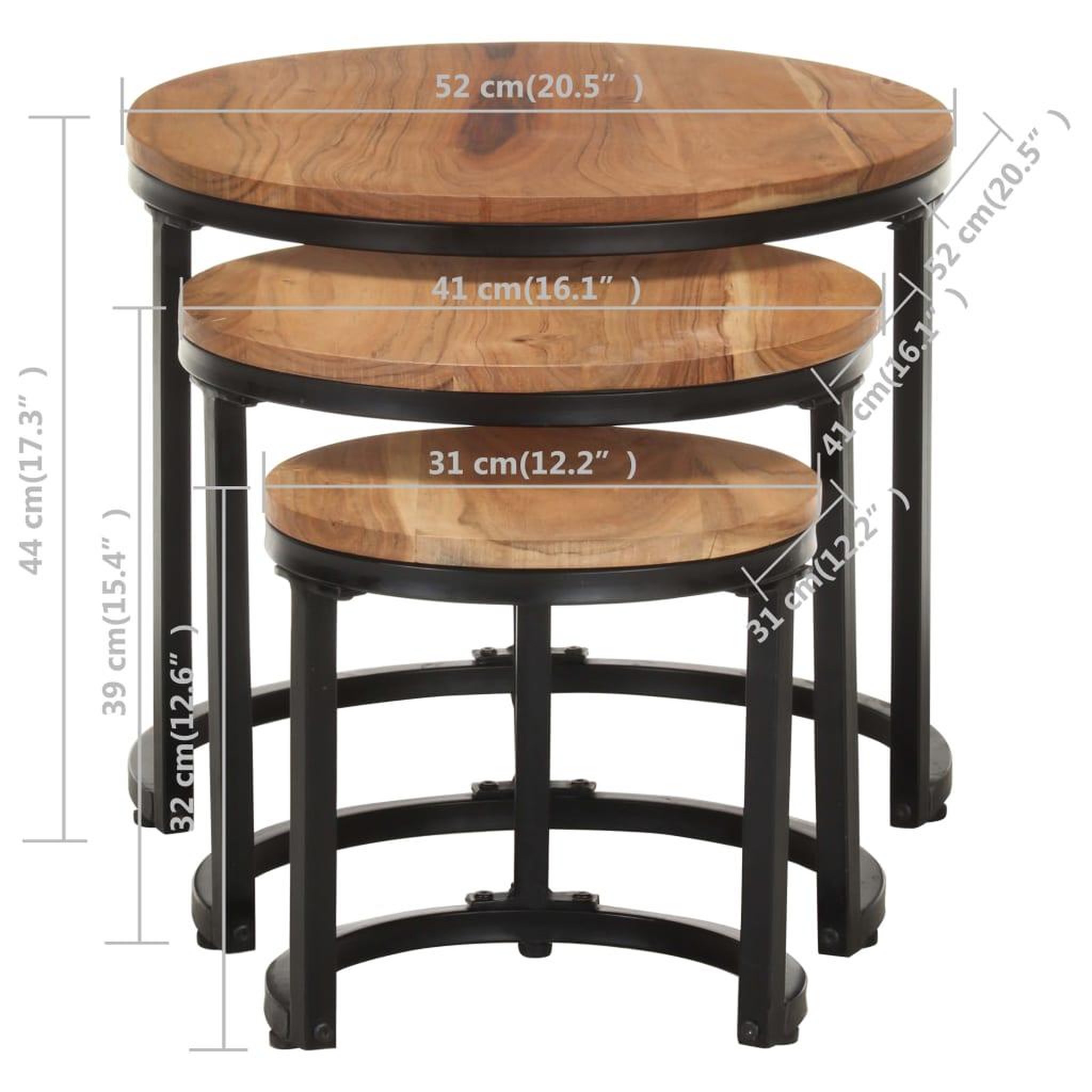 Voir la diapositive 6 : VIDAXL Tables d'appoint 3 pcs Bois d'acacia solide