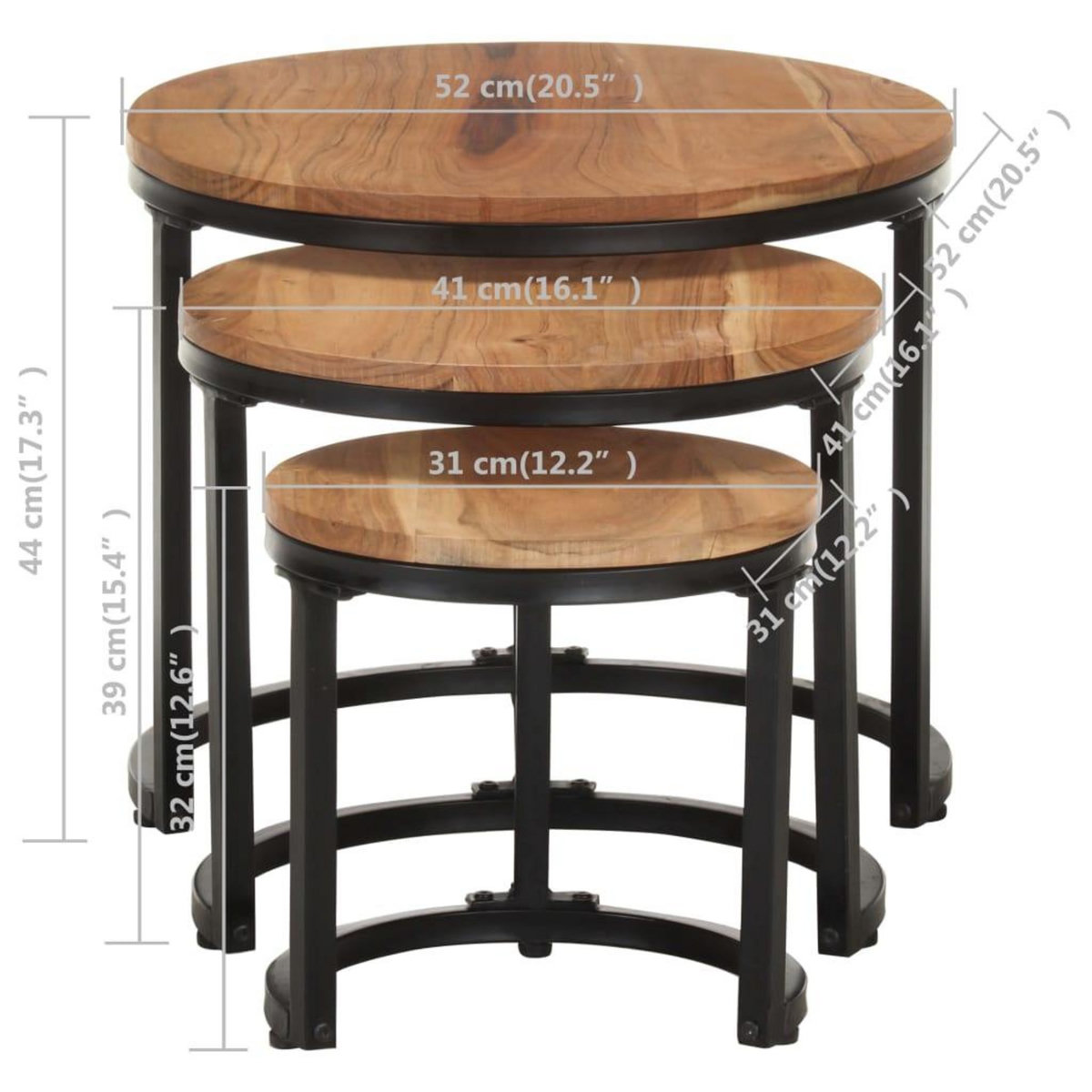 VIDAXL Tables d'appoint 3 pcs Bois d'acacia solide