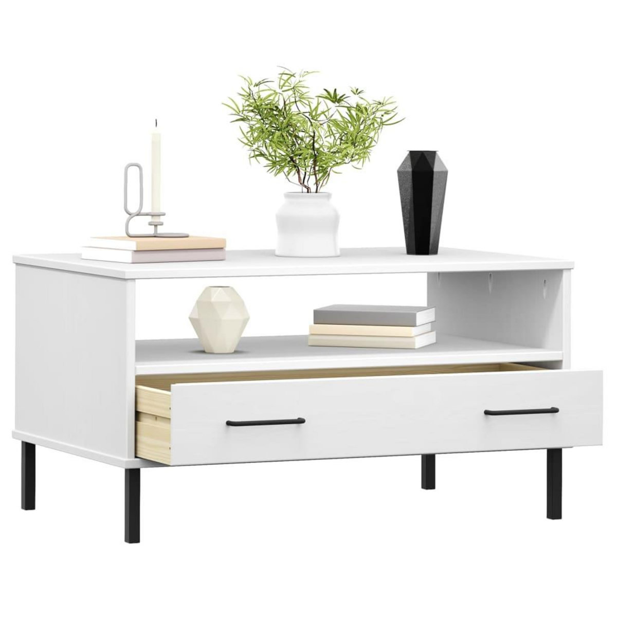 VIDAXL Table basse avec pieds en metal Blanc 85x50x45 cm Bois OSLO