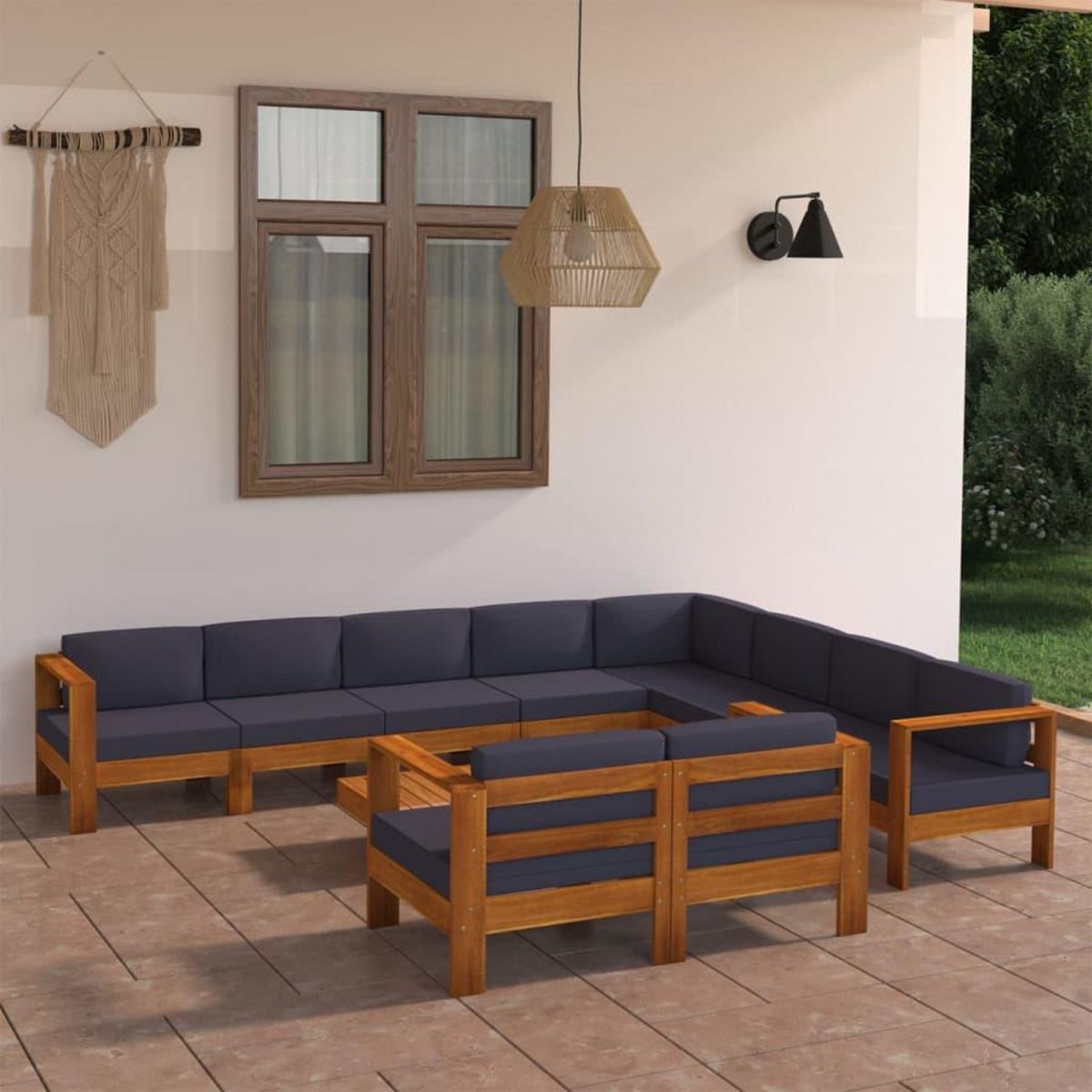 VIDAXL Salon de jardin 10 pcs avec coussins gris fonce Bois d'acacia
