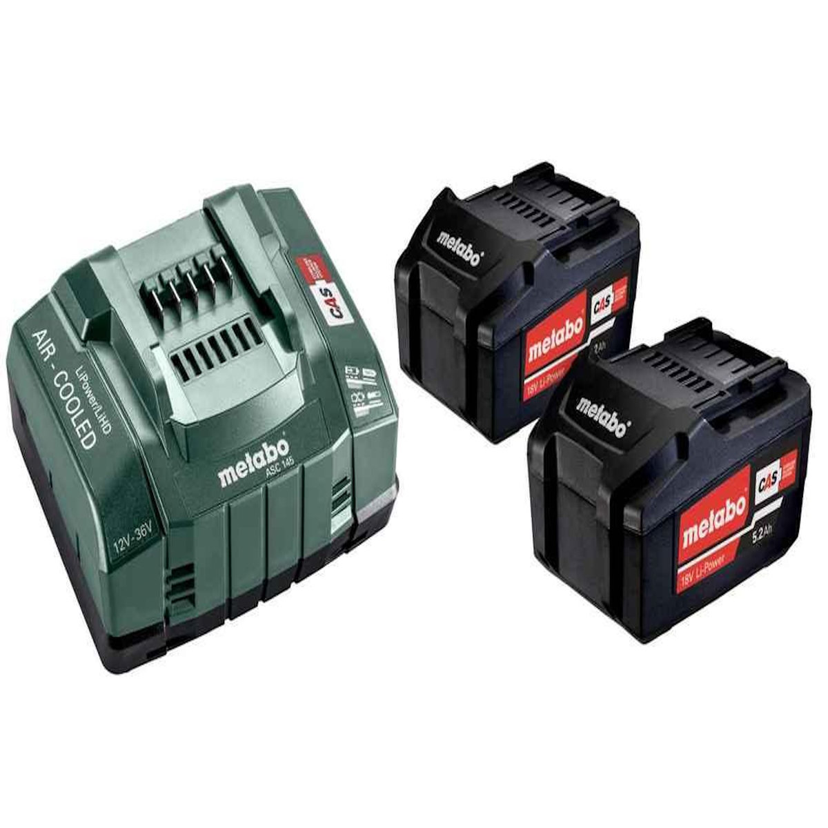 METABO SAS Pack énergie 18 V Pack 2 Batteries 5,2 Ah Li-Power + chargeur rapide - ASC 145