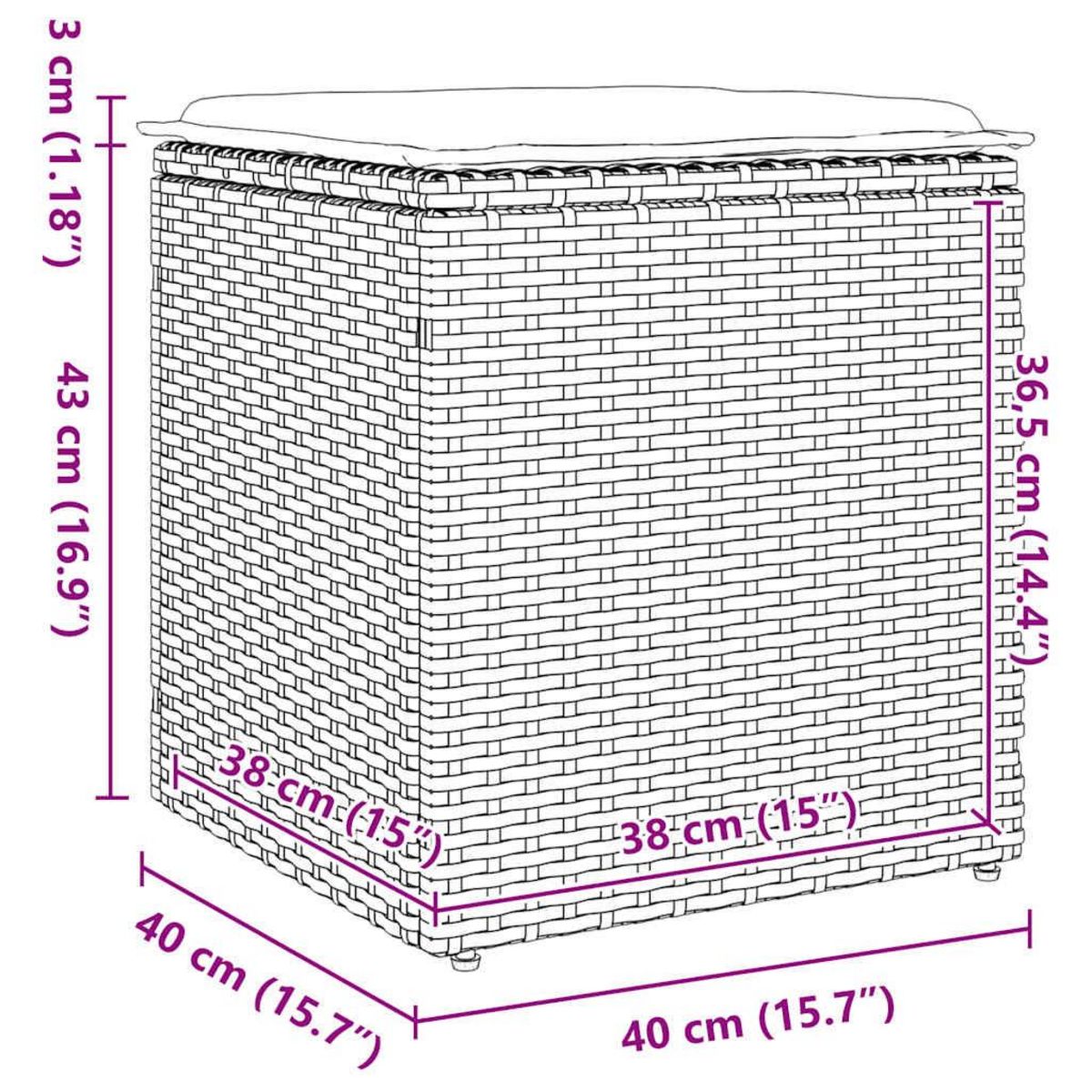 VIDAXL Tabourets jardin coussins 2 pcs noir 40x40x43 cm resine tressee