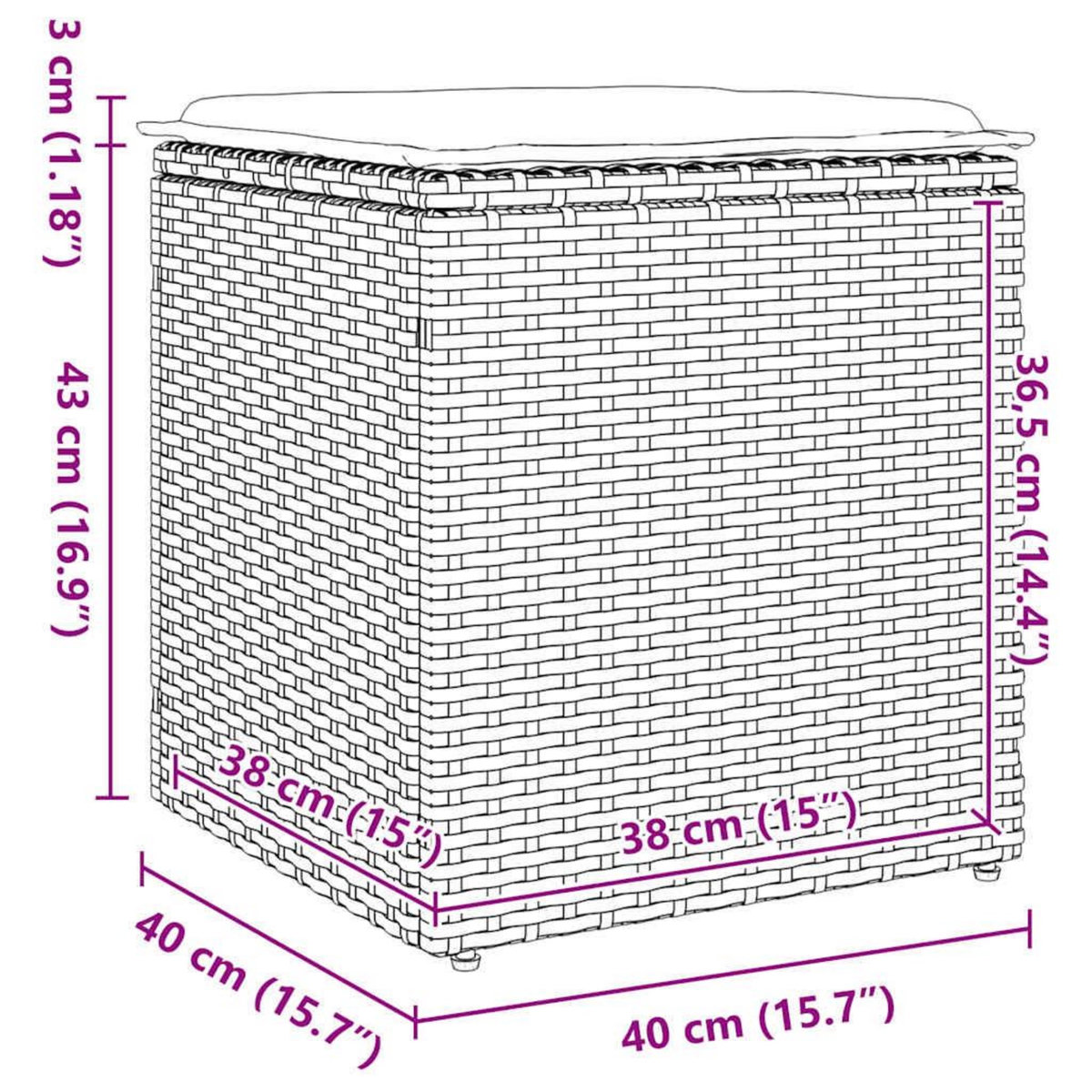VIDAXL Tabourets jardin coussins 2 pcs noir 40x40x43 cm resine tressee