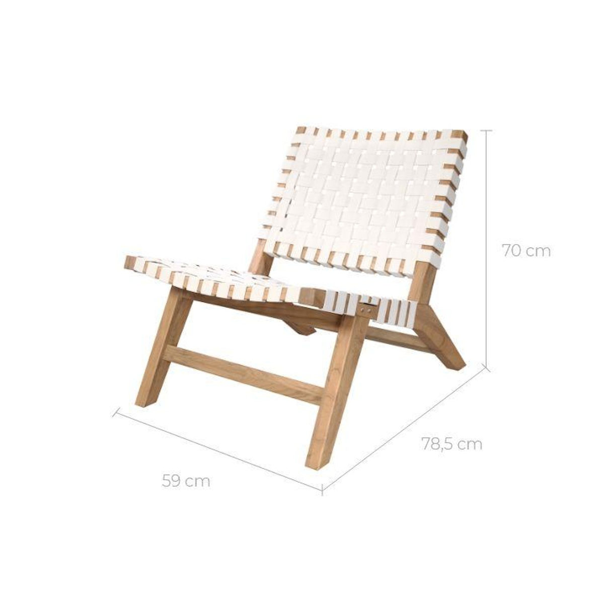 Rendez vous déco Fauteuil de jardin en teck et sangles en tissu blanc-Tao