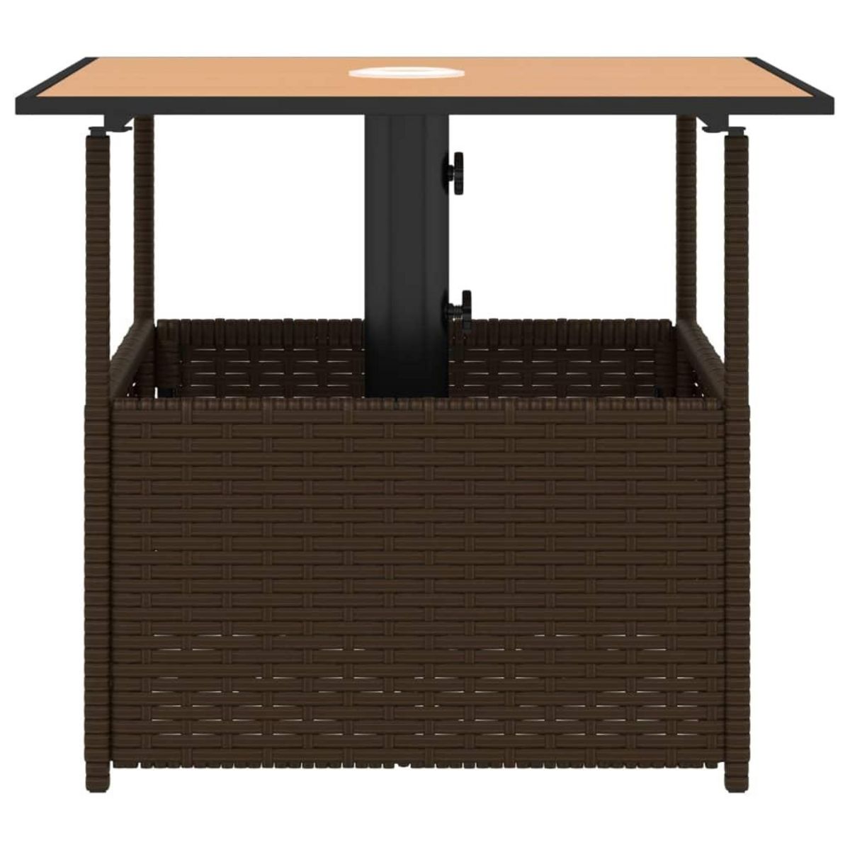 VIDAXL Table de jardin avec trou de parasol marron resine tressee
