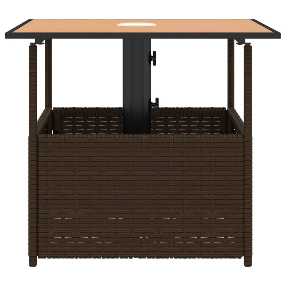 VIDAXL Table de jardin avec trou de parasol marron resine tressee