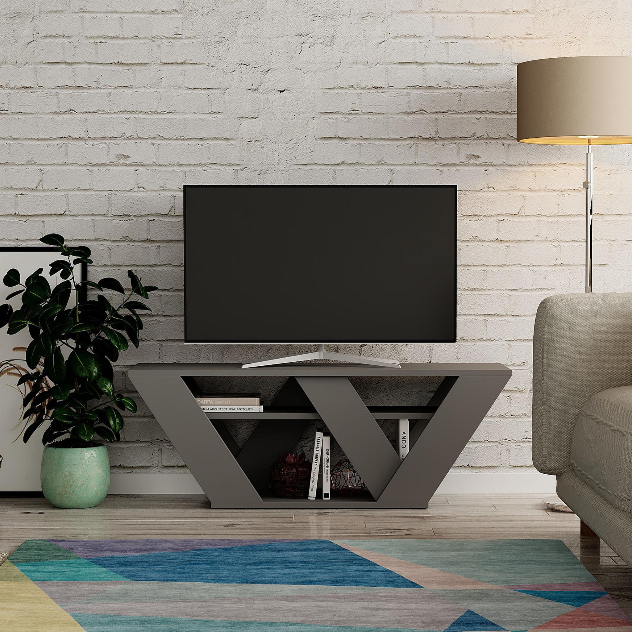 Voir la diapositive 3 : Habitat et Jardin Meuble tv en bois  pipralla  - 110 x 30 x 40 cm - anthracite