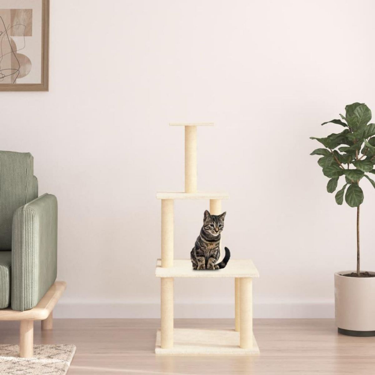 VIDAXL Arbre a chat avec griffoirs en sisal creme 111 cm