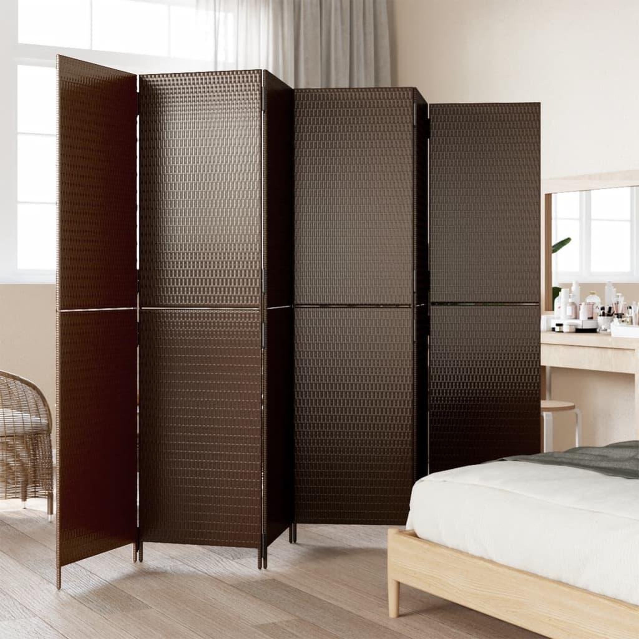Voir la diapositive 3 : VIDAXL Cloison de separation 6 panneaux marron resine tressee