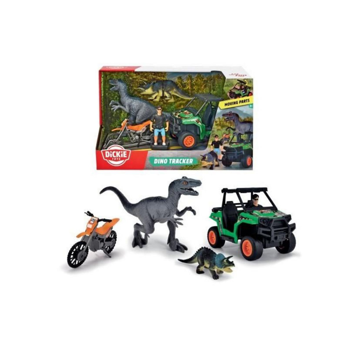 DIAMOND FOOTBALL COMPANY Dickie - Coffret Chasseur de Dinosaures - 1 Figurine Articulée et 2 Dinosaures Inclus