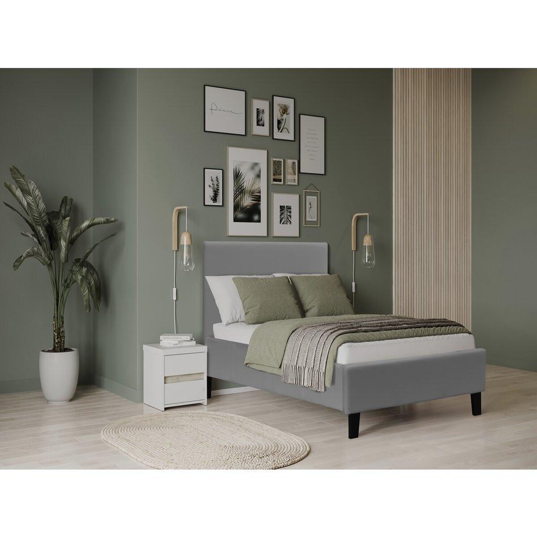 Voir la diapositive 2 : Habitat et Jardin Lit  lina  - 90 x 190 cm - gris clair