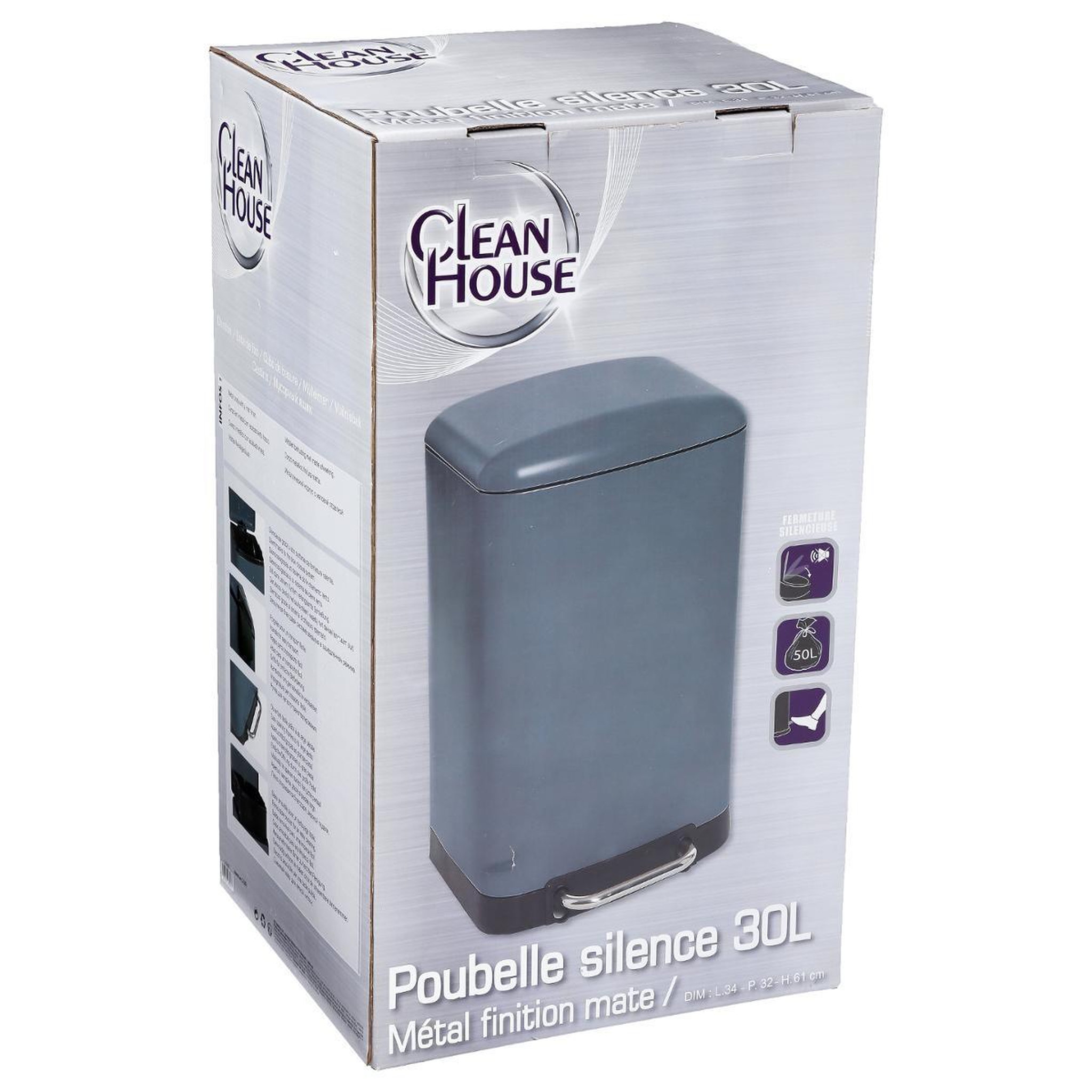 Voir la diapositive 6 : FIVE Poubelle de cuisine en métal  ariane  30l gris