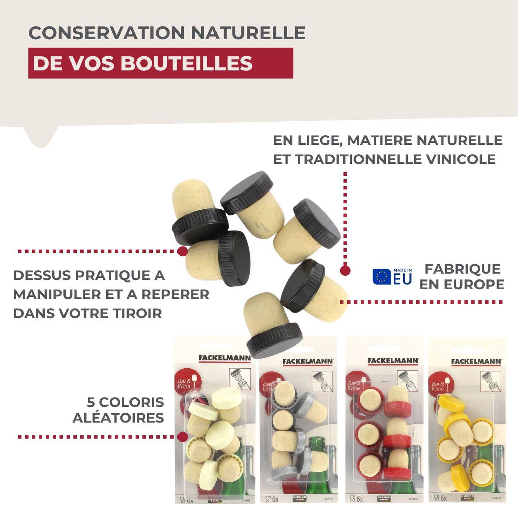 Voir la diapositive 4 : Fackelmann Lot de 6 bouchons de liège fackelmann bar concept