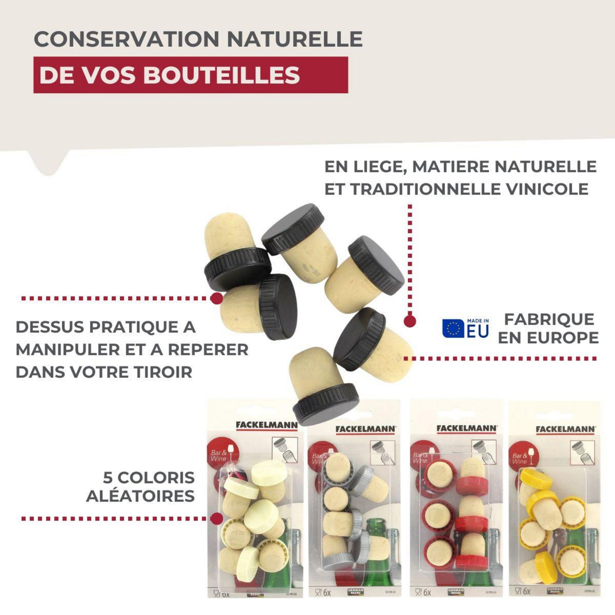 Fackelmann Lot de 6 bouchons de liège Fackelmann Bar Concept