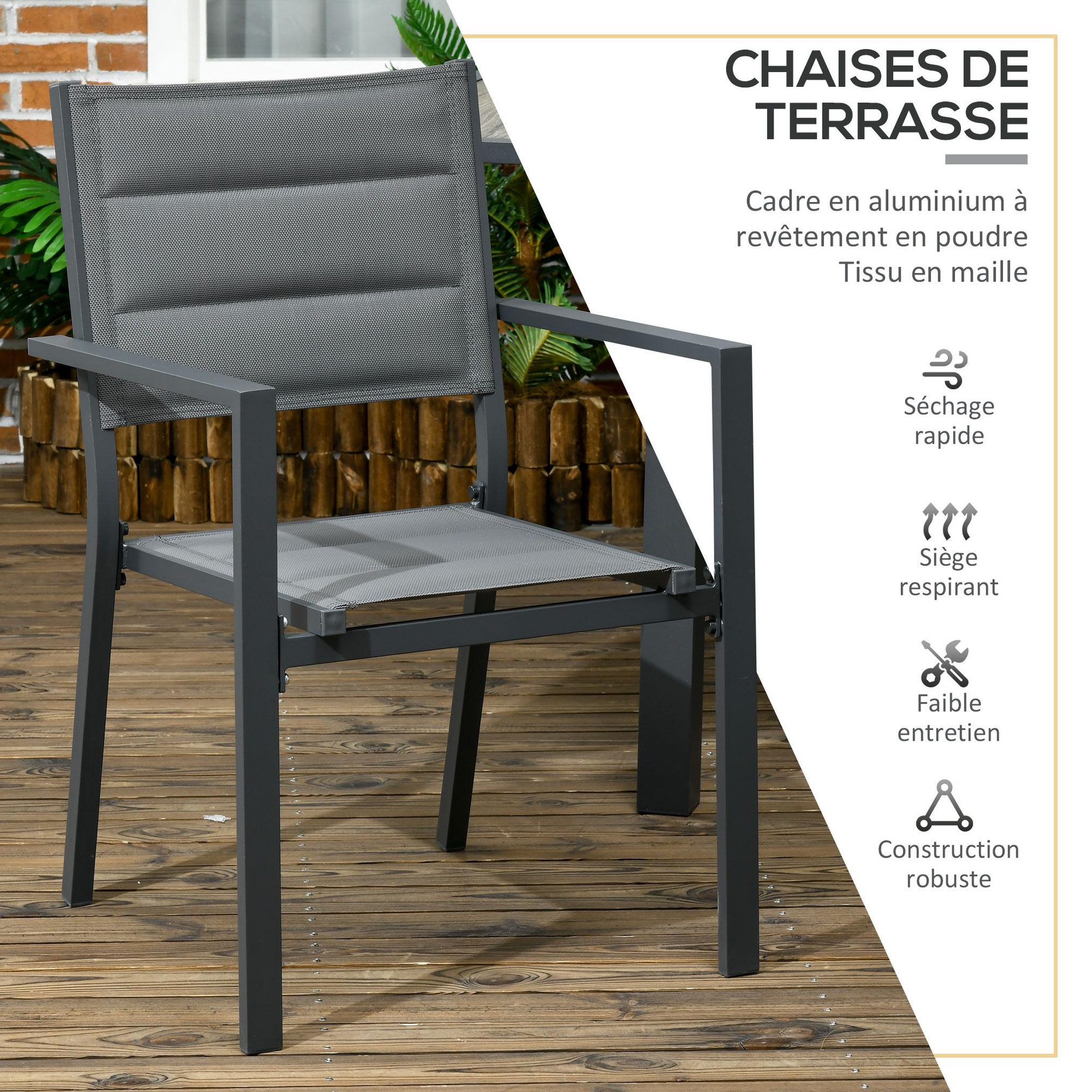 Voir la diapositive 6 : OUTSUNNY Ensemble de jardin 12 personnes chaises empilables table extensible 200/300l cm alu. Textilène gris