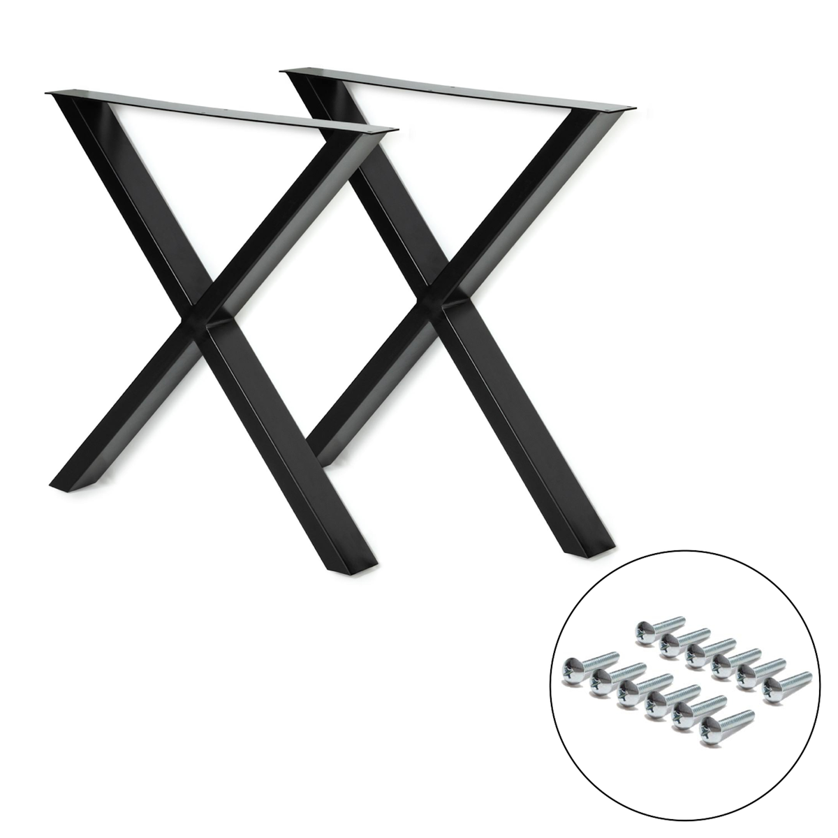 ID MARKET Lot de 2 pieds de table forme X 72x73 cm noir design industriel