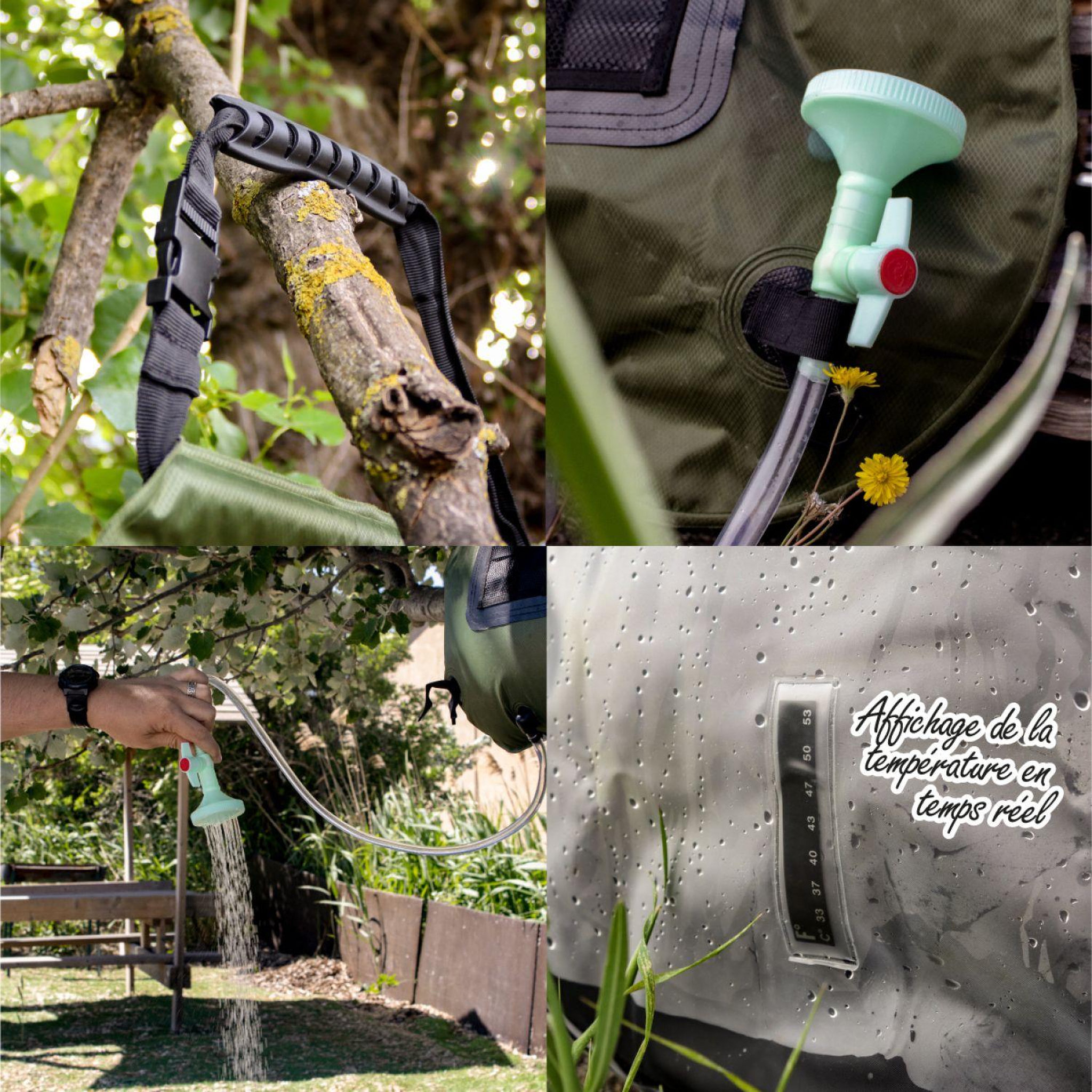 Voir la diapositive 5 : LINXOR Sac de douche solaire 20 L pour camping ou jardin - Vert kaki
