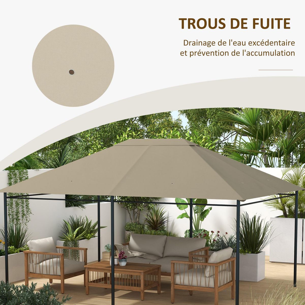 OUTSUNNY Toile de remplacement tonnelle 3 x 4 m tissu haute densité kaki