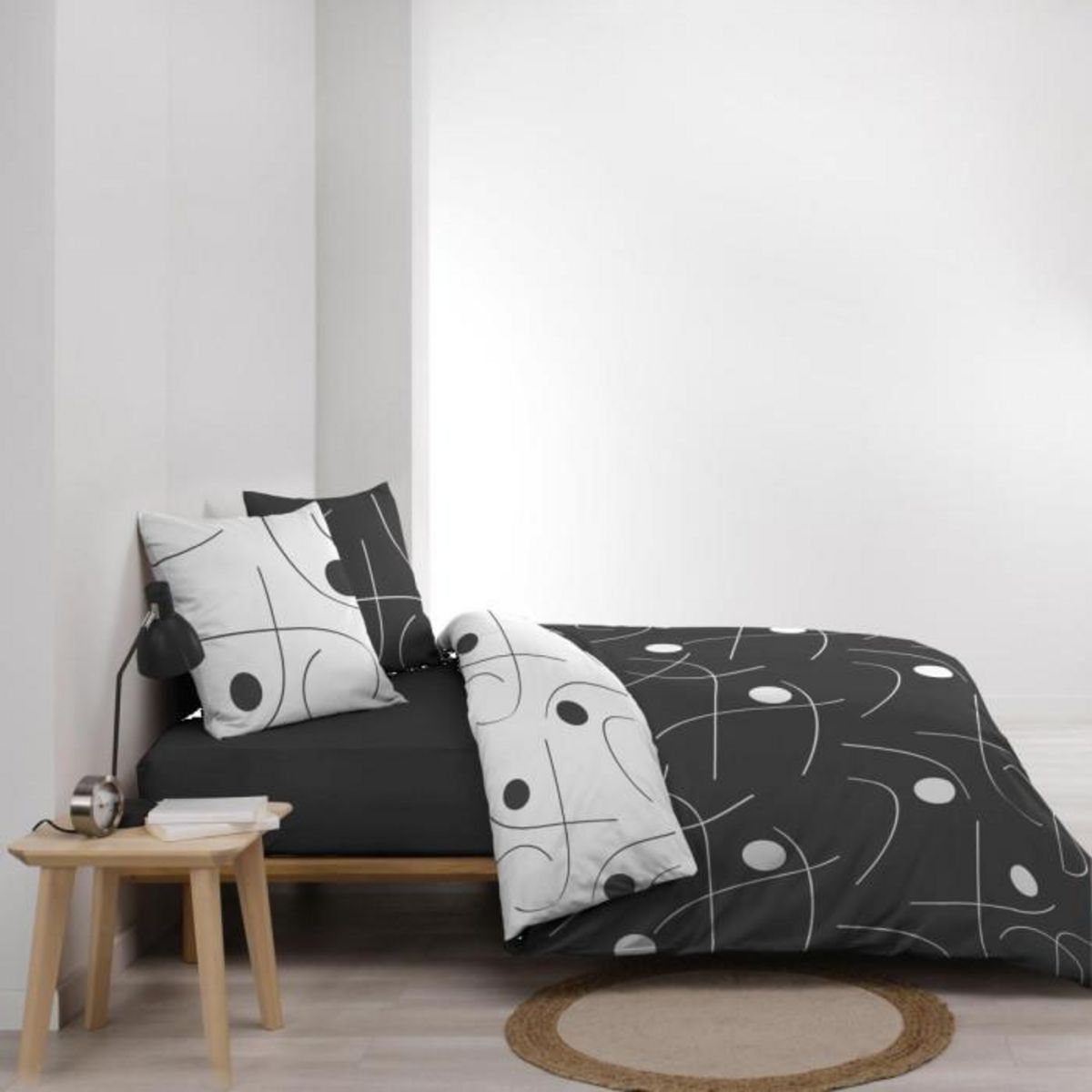 Paris Prix Parure de Lit 3 Pièces Réversible  Sonate  240x220cm Gris