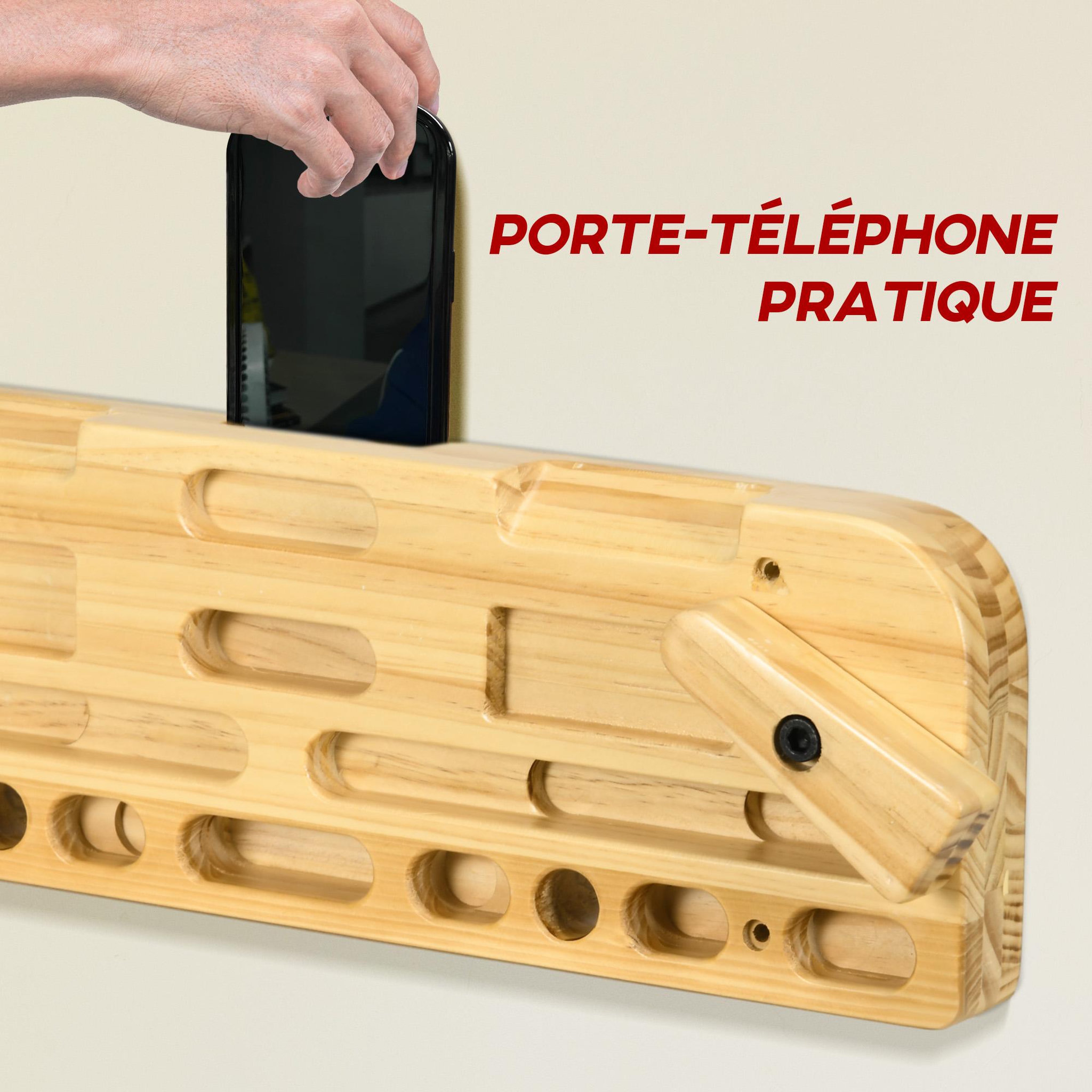Voir la diapositive 6 : HOMCOM Poutre d'entrainement escalade - planche d'escalade - nombreuses différentes préhensions - bois de hêtre