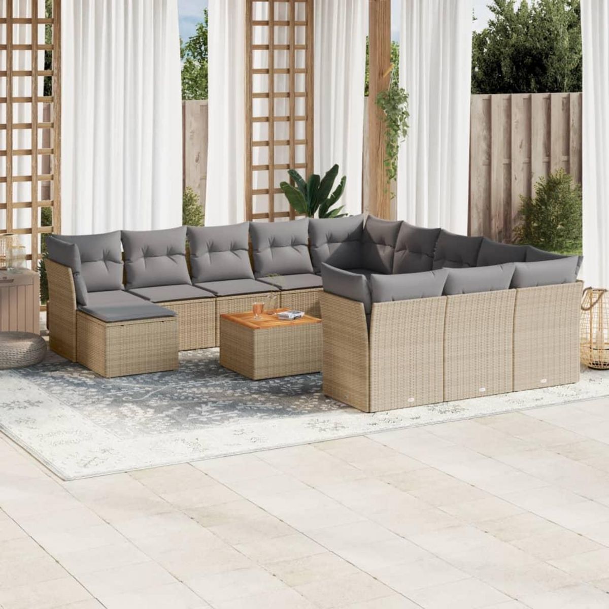 VIDAXL Salon de jardin avec coussins 13 pcs beige resine tressee