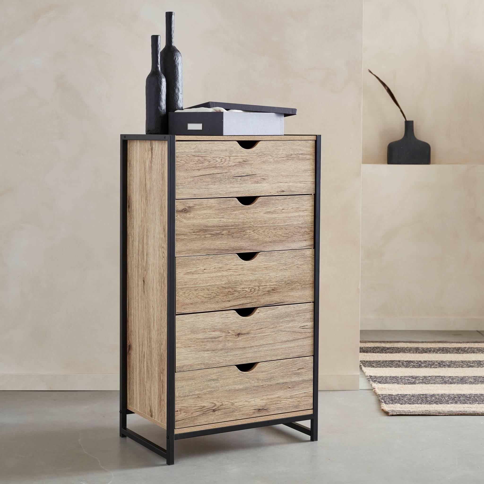 Voir la diapositive 2 : SWEEEK Commode. Loft. chiffonnier avec 5 tiroirs L 60 cm x l 40 cm x H 110 cm