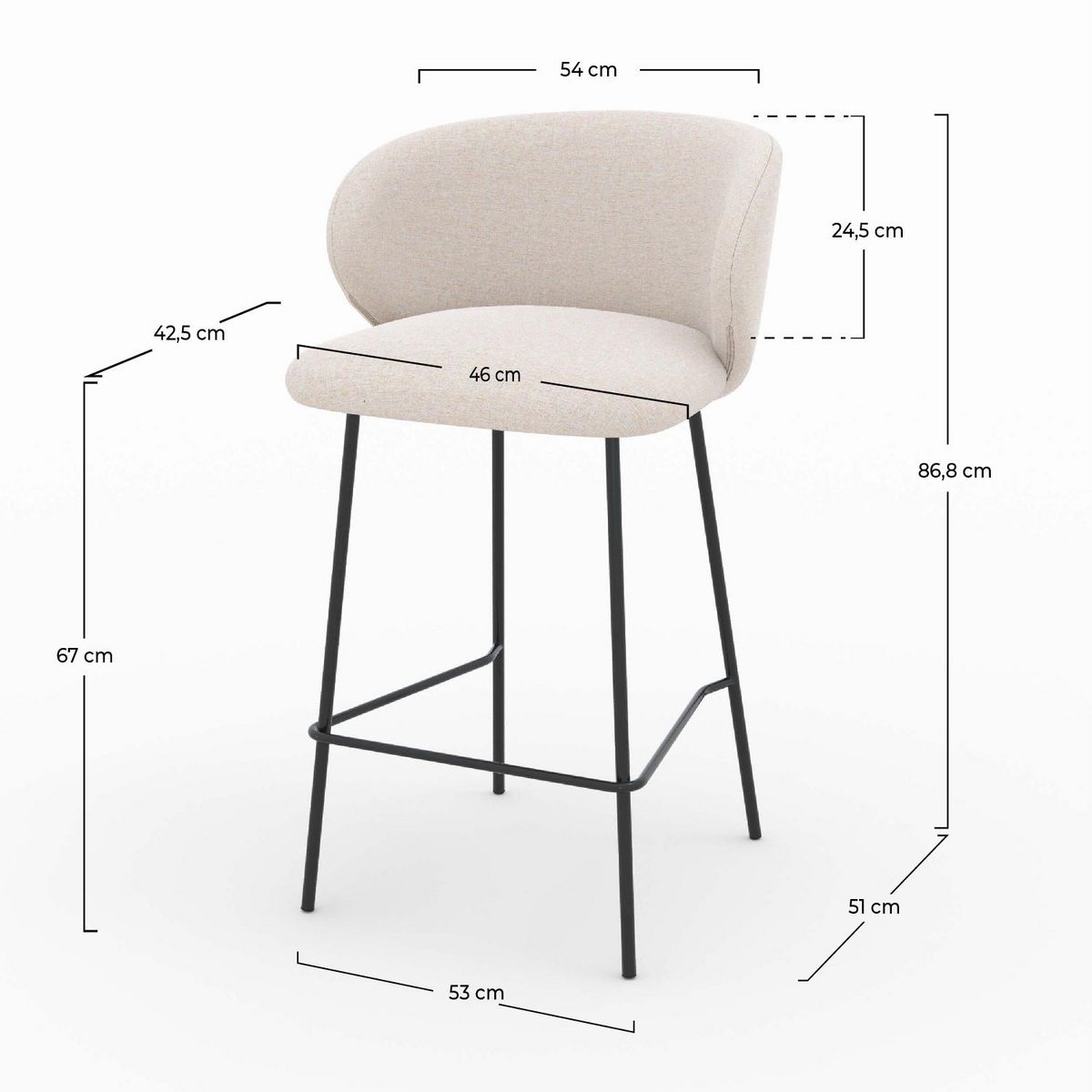 Rendez vous déco Lot de 2 chaises pour îlot central en tissu beige 68 cm - Victoria