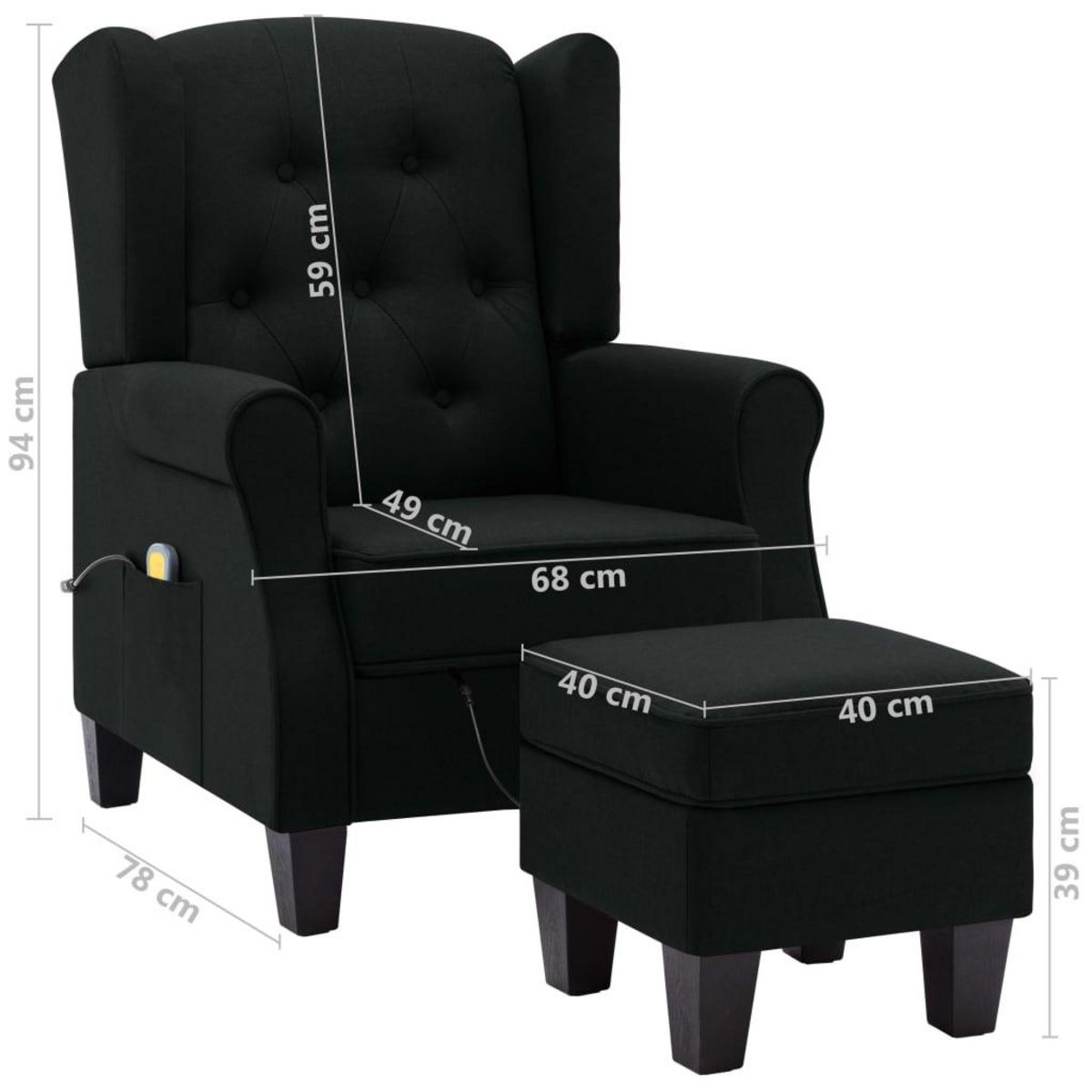 VIDAXL Fauteuil de massage avec repose-pied Noir Tissu
