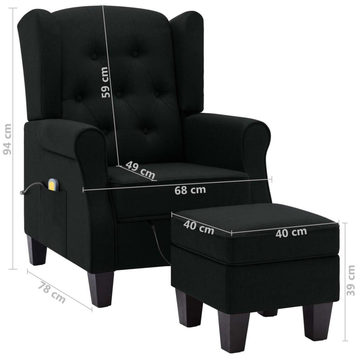 VIDAXL Fauteuil de massage avec repose-pied Noir Tissu