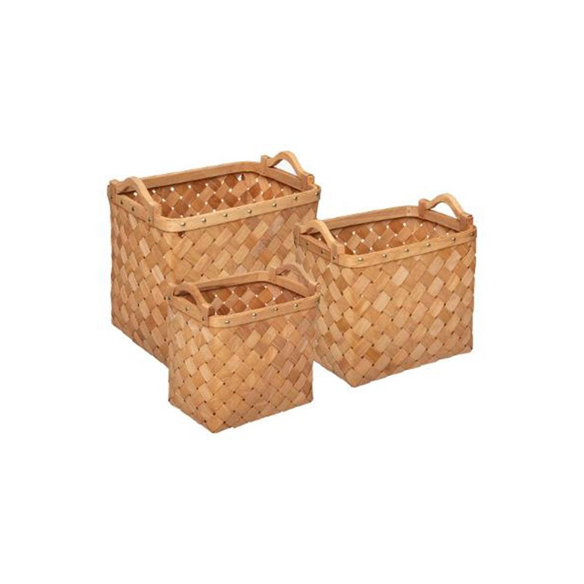 Voir la diapositive 1 : ATMOSPHERA Lot de 3 paniers de rangement  bois  37cm caramel