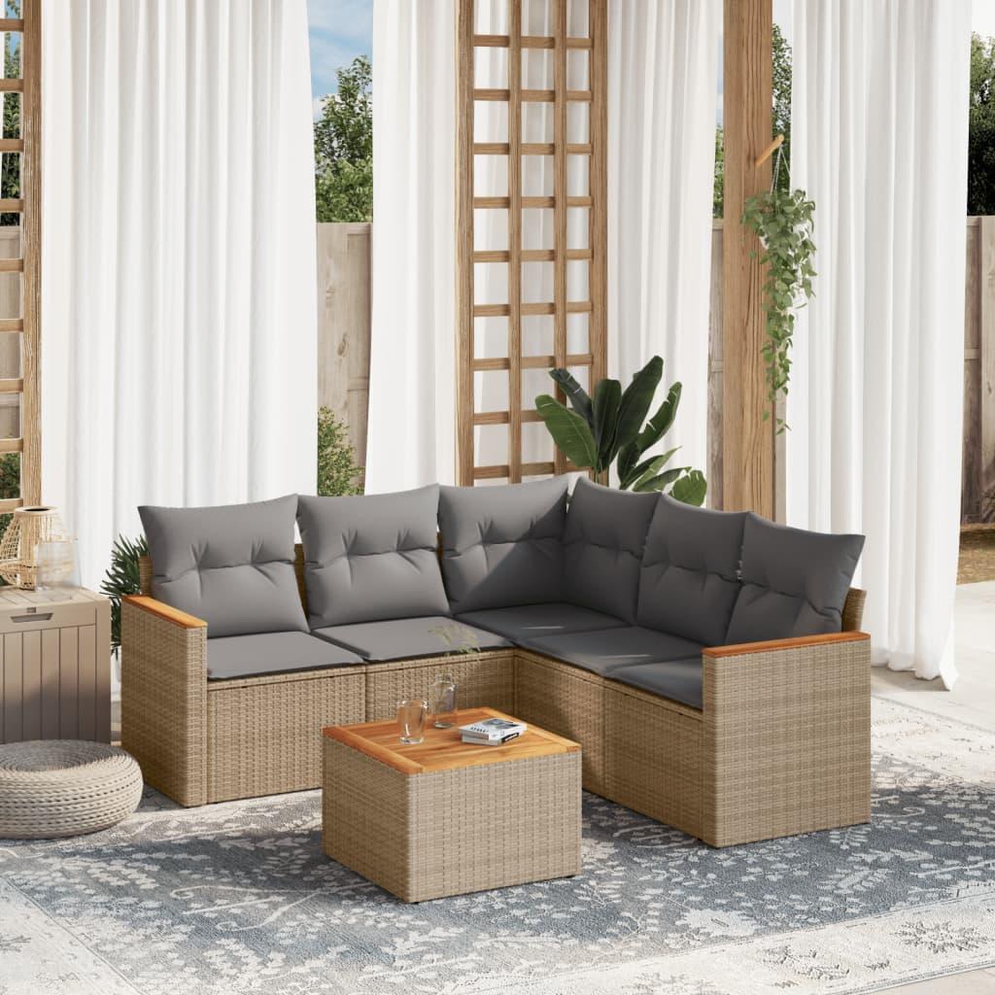 VIDAXL Salon de jardin avec coussins 6 pcs beige resine tressee