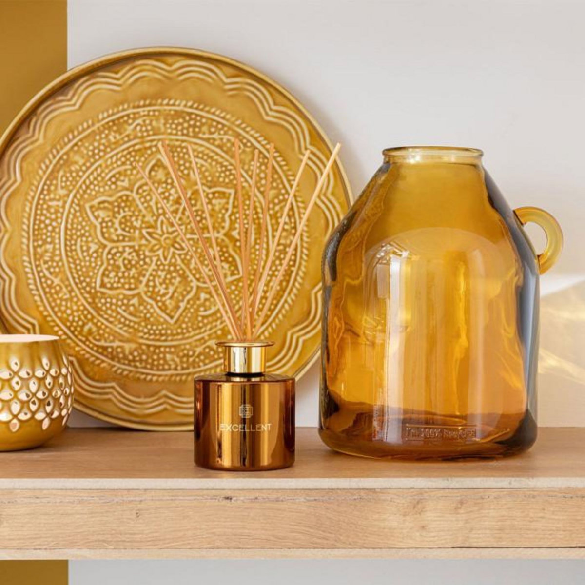 Paris Prix Vase Anse en Verre  Bouteille  25cm Ocre