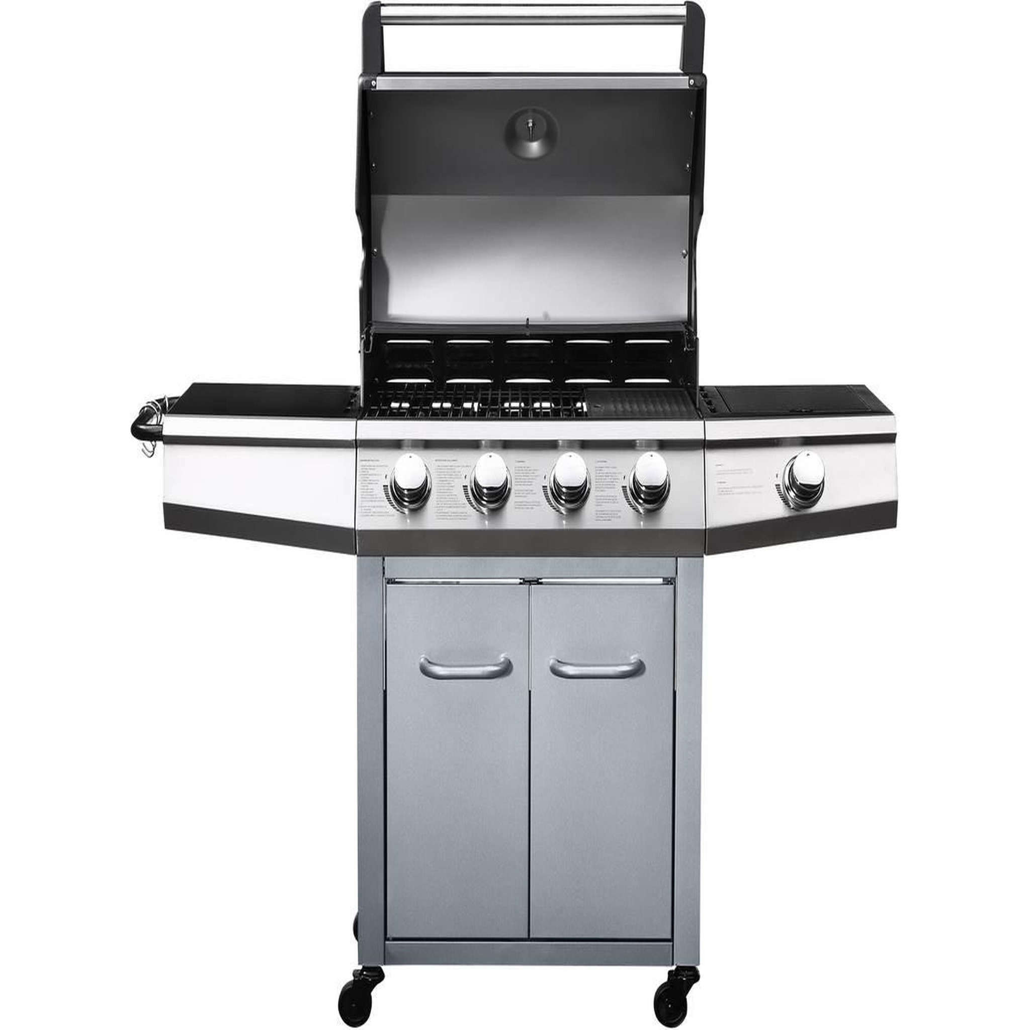 Voir la diapositive 2 : Habitat et Jardin Barbecue gaz avec LED  Bingo 5  - 5 Brûleurs dont 1 latéral - 15.2kW + Housse protection - Argenté