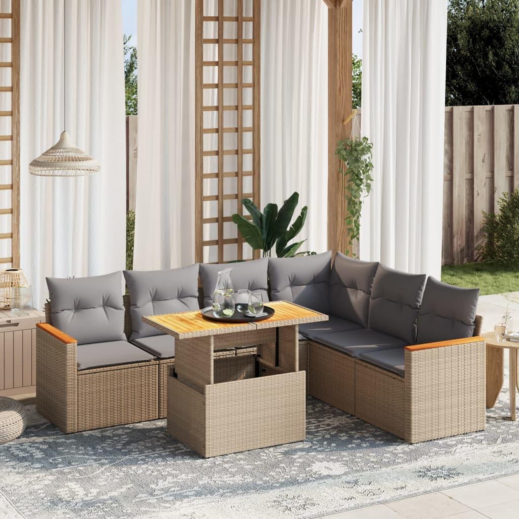 VIDAXL Salon de jardin avec coussins 7 pcs beige resine tressee