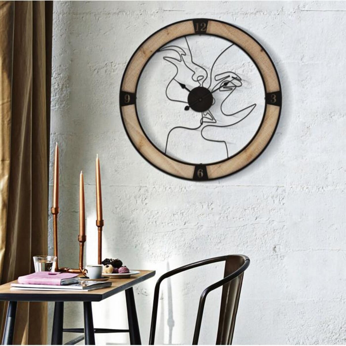 Paris Prix Horloge Murale en Métal  Couple  60cm Naturel & Noir