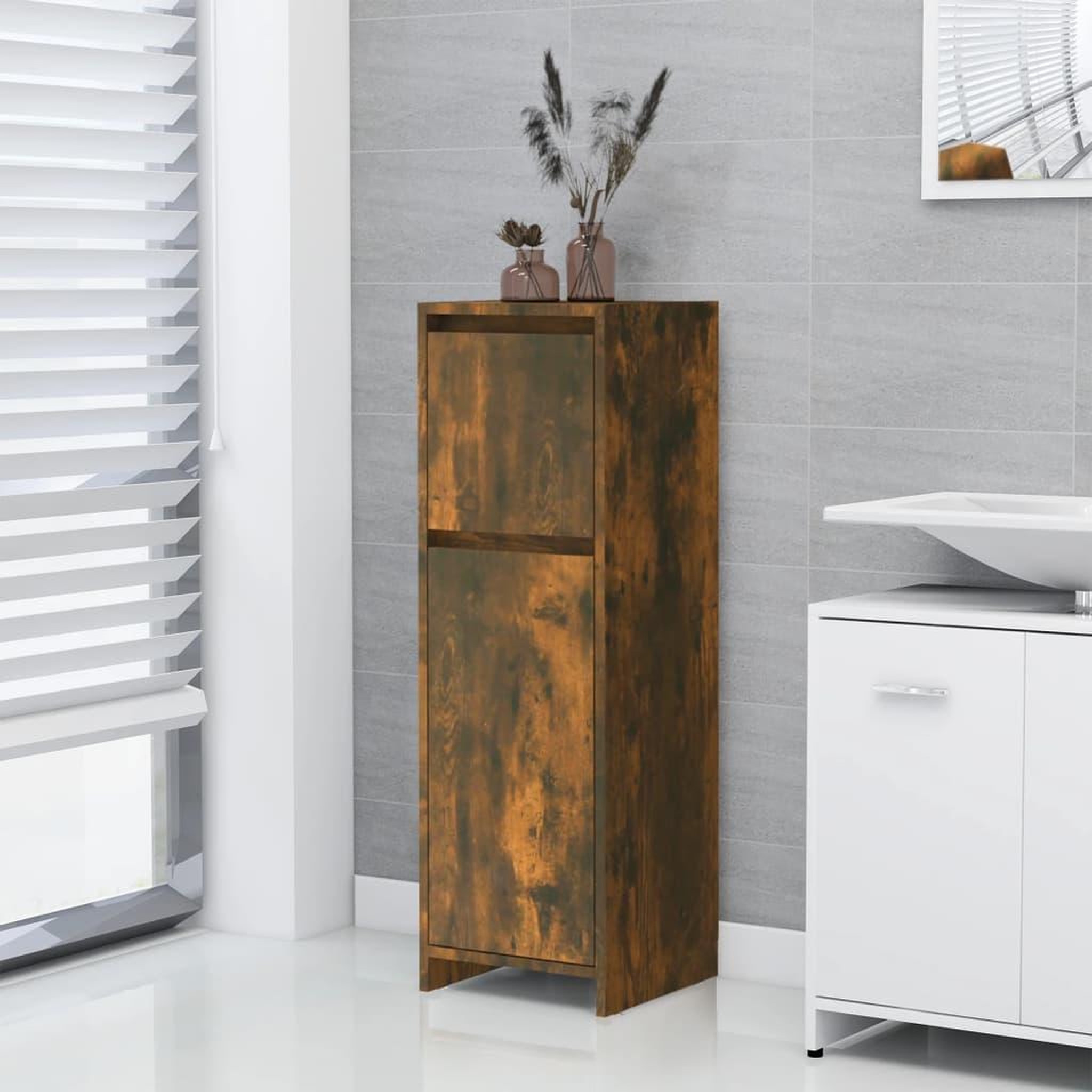 Voir la diapositive 1 : VIDAXL Armoire de bain Chene fume 30x30x95 cm Bois d'ingenierie