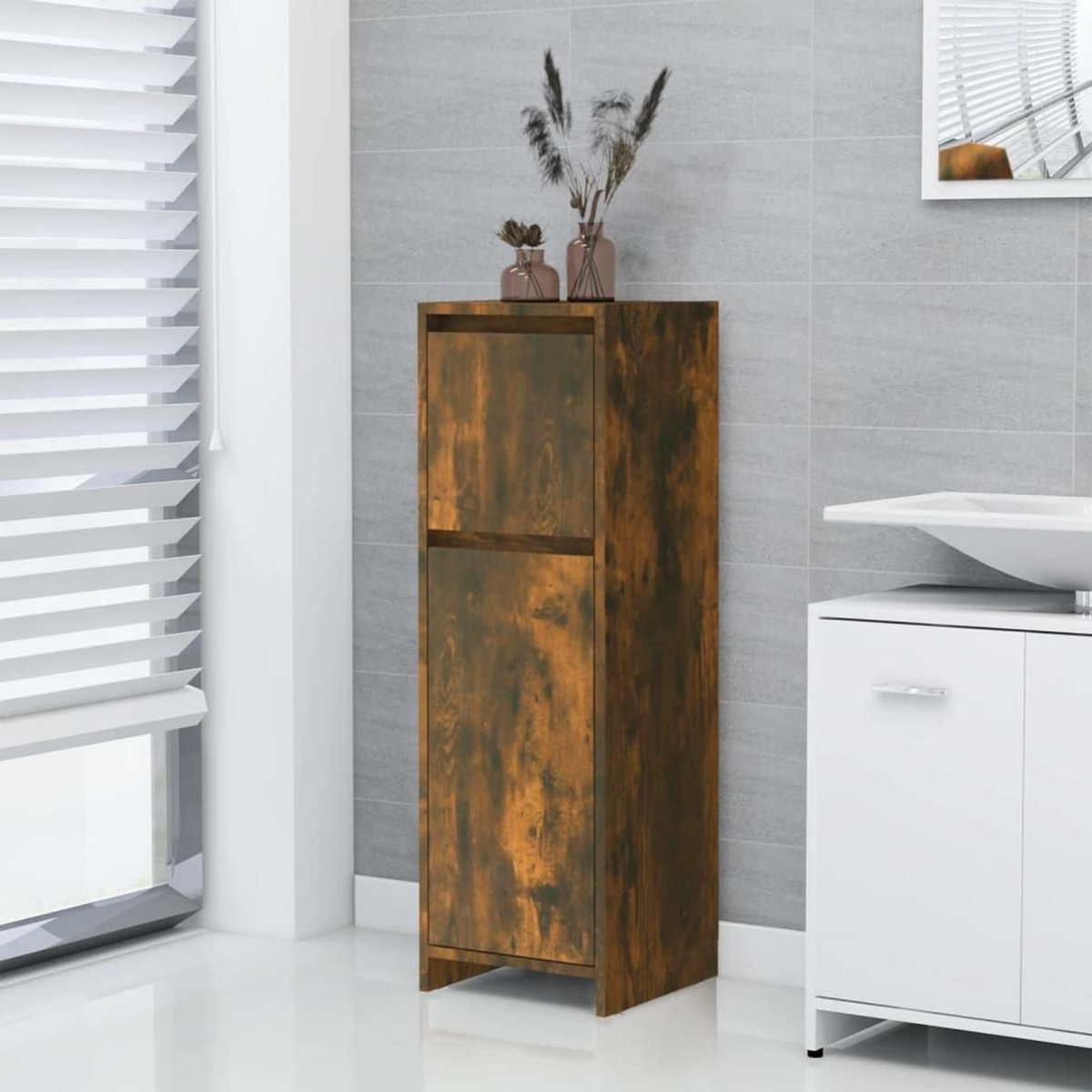 VIDAXL Armoire de bain Chene fume 30x30x95 cm Bois d'ingenierie