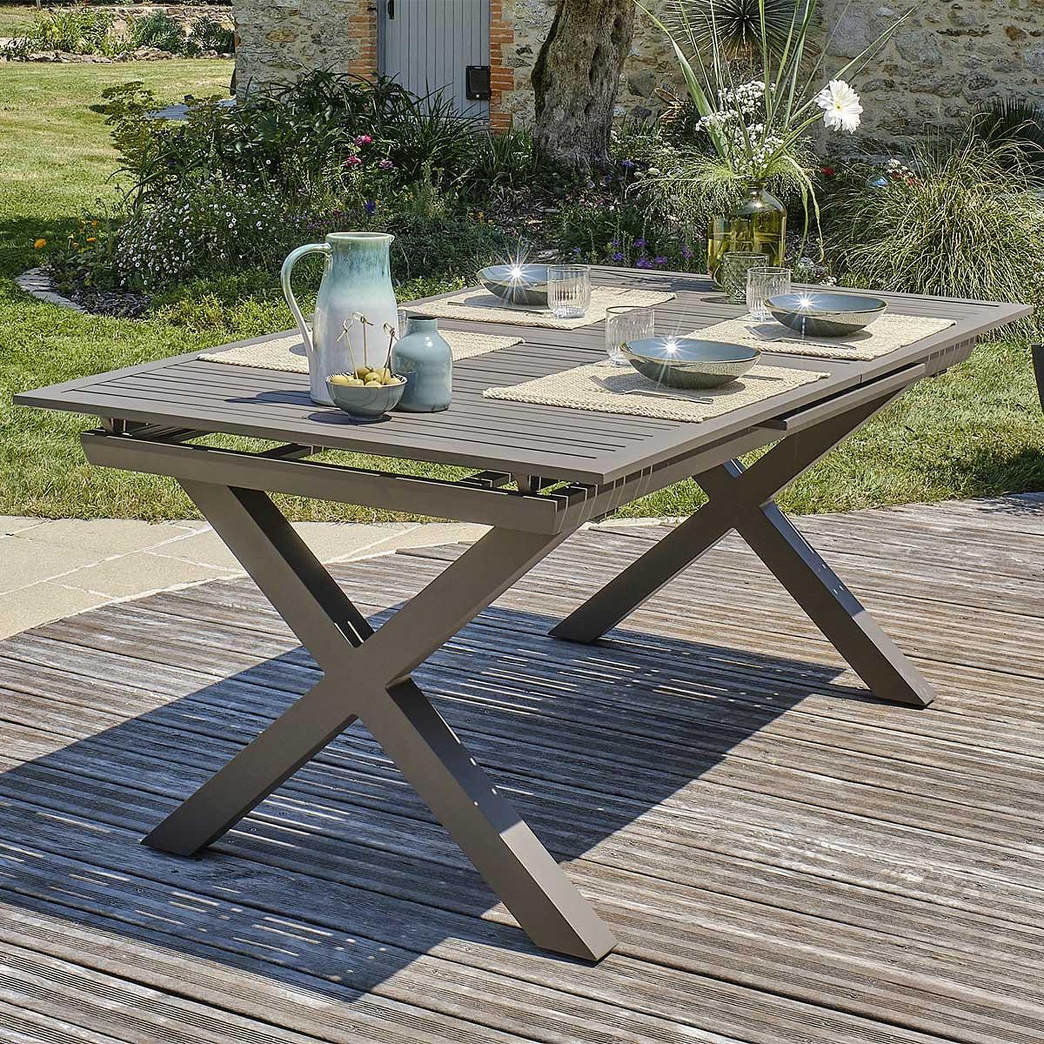 Voir la diapositive 4 : DCB GARDEN Table de Jardin Extensible  Floride  180-240cm Quartz