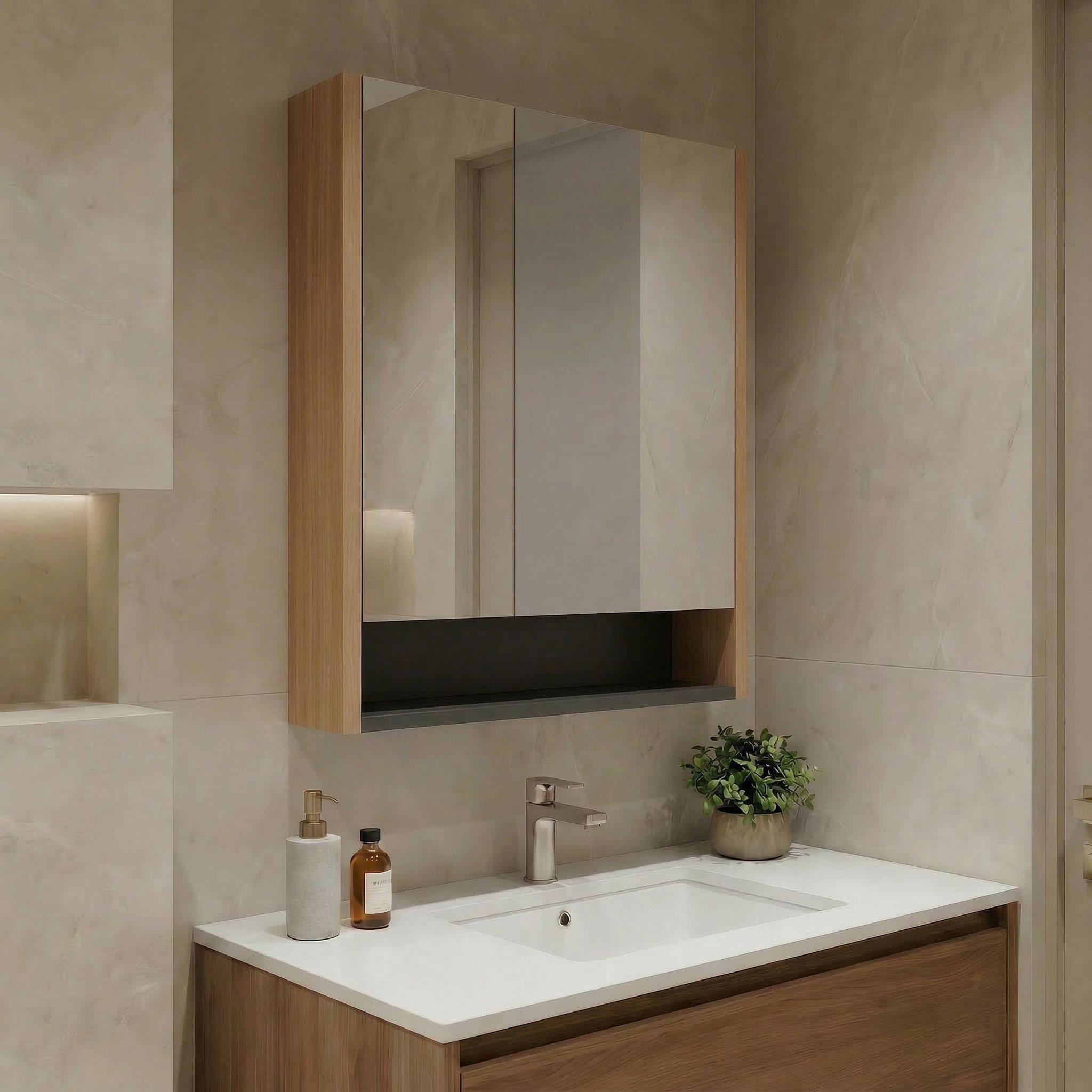 Voir la diapositive 2 : Habitat et Jardin Meuble Salle de Bain avec Miroir  Ricato 60  - 60 x 16 x 78 cm - Walnut
