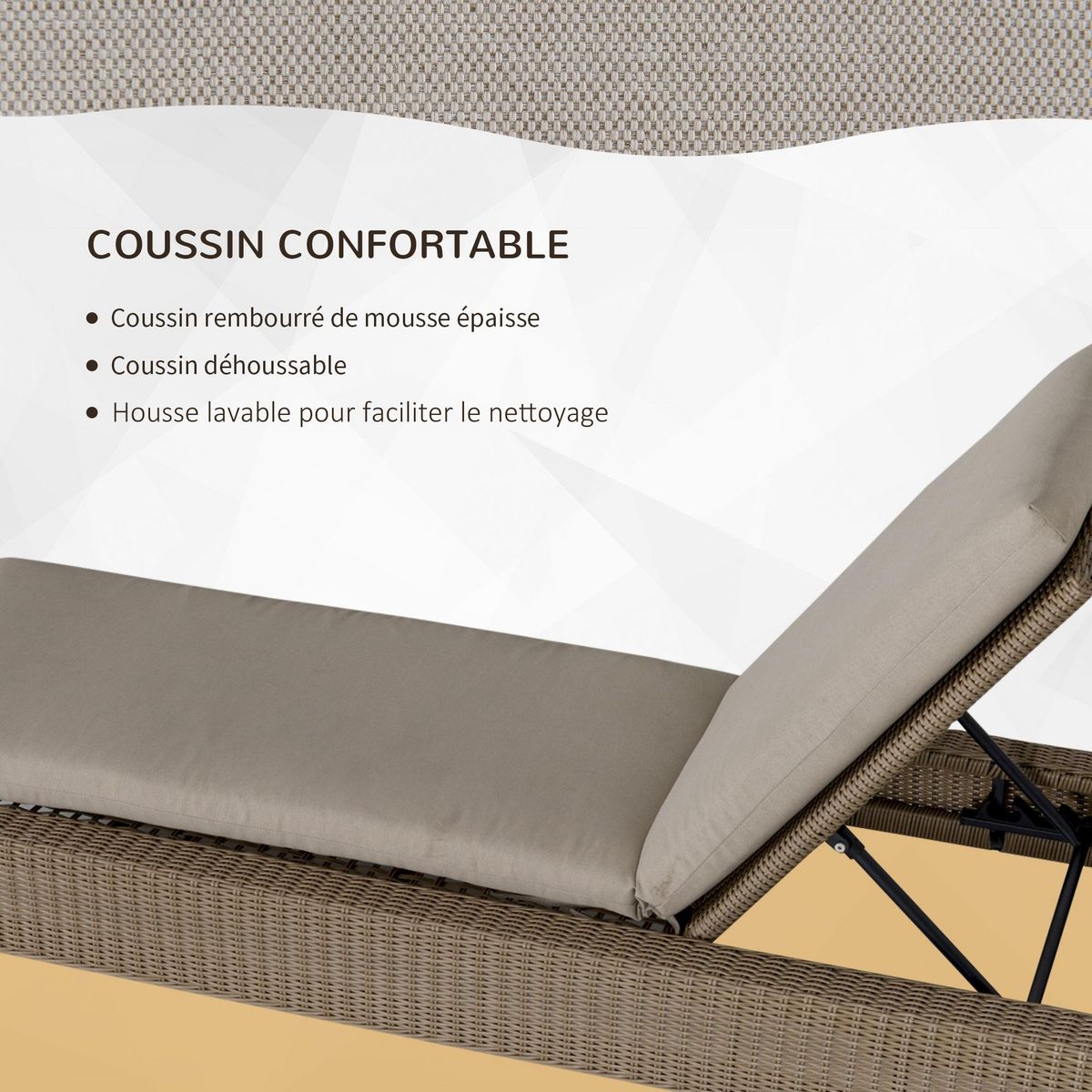 OUTSUNNY Bain de soleil transat grand confort matelas inclinaison réglable multipositions résine tressée beige