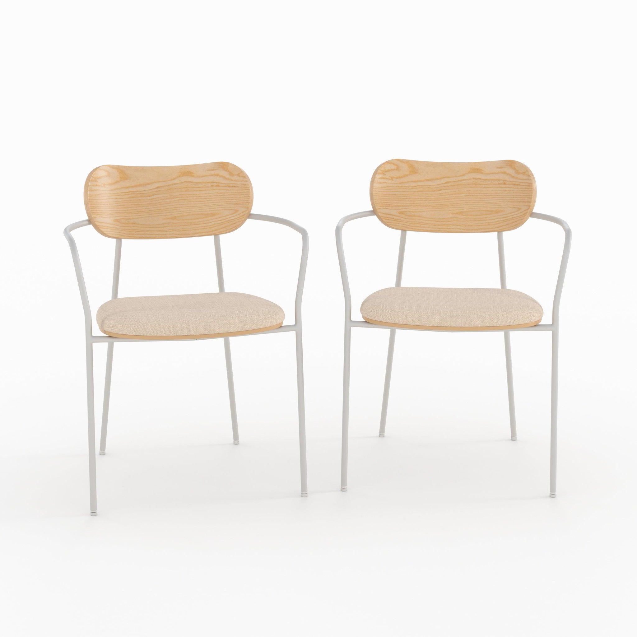 MAISON PAVANE Lot de 2 chaises en tissu beige et placage en bois clair-marine
