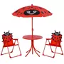 OUTSUNNY Ensemble salon de jardin enfant 4 pcs design coccinelle - table ronde + 2 chaises pliables + parasol - métal époxy oxford rouge