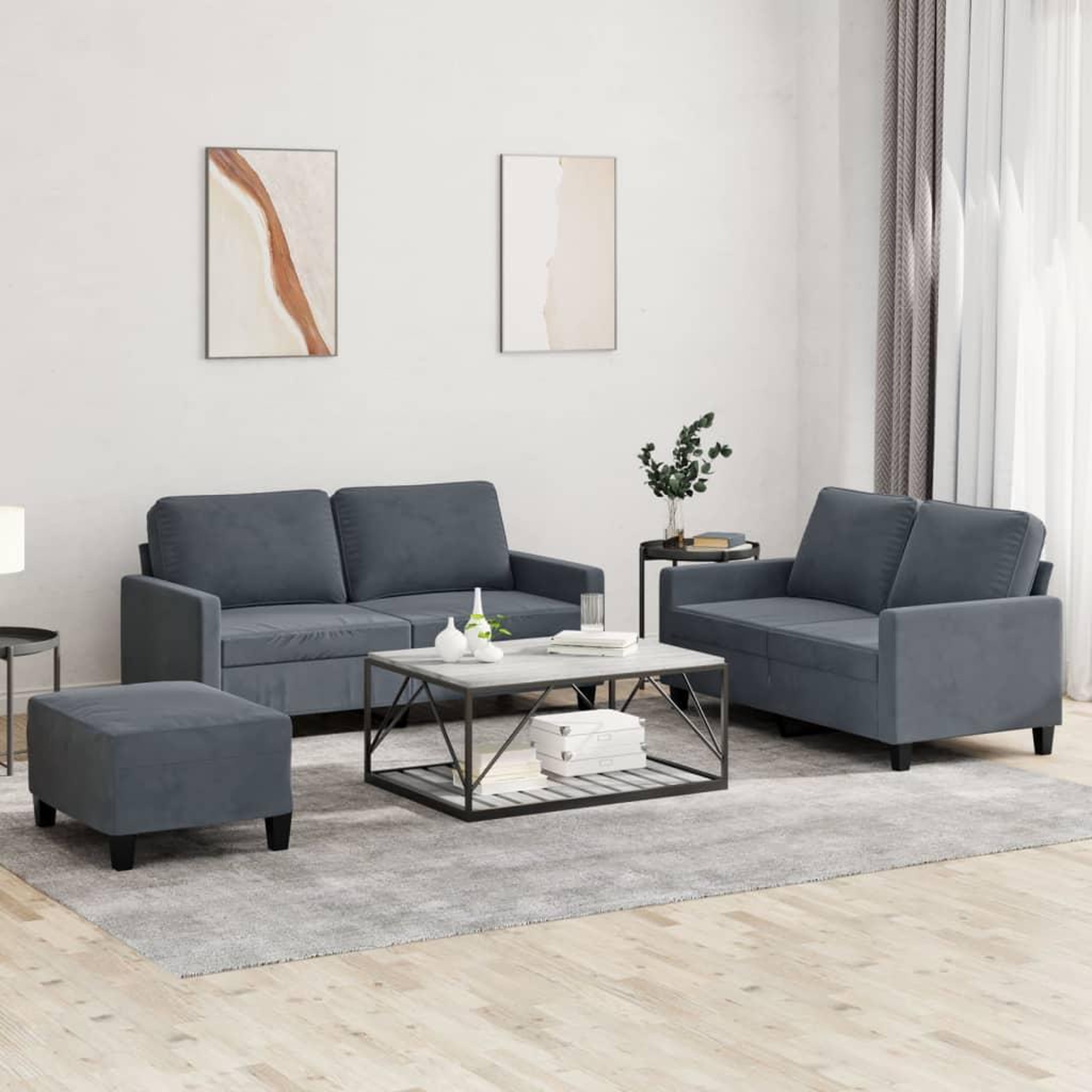 VIDAXL Ensemble de canapes 3 pcs avec coussins Gris fonce Velours