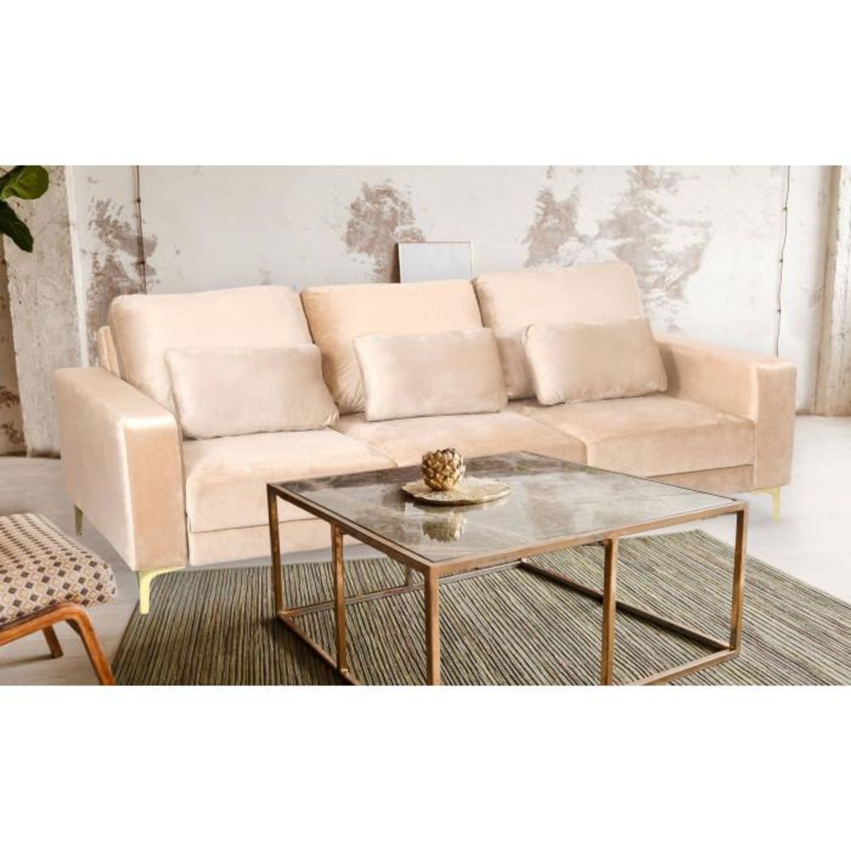 Paris Prix Canapé 3 Places en Velours  Ignacio  220cm Taupe