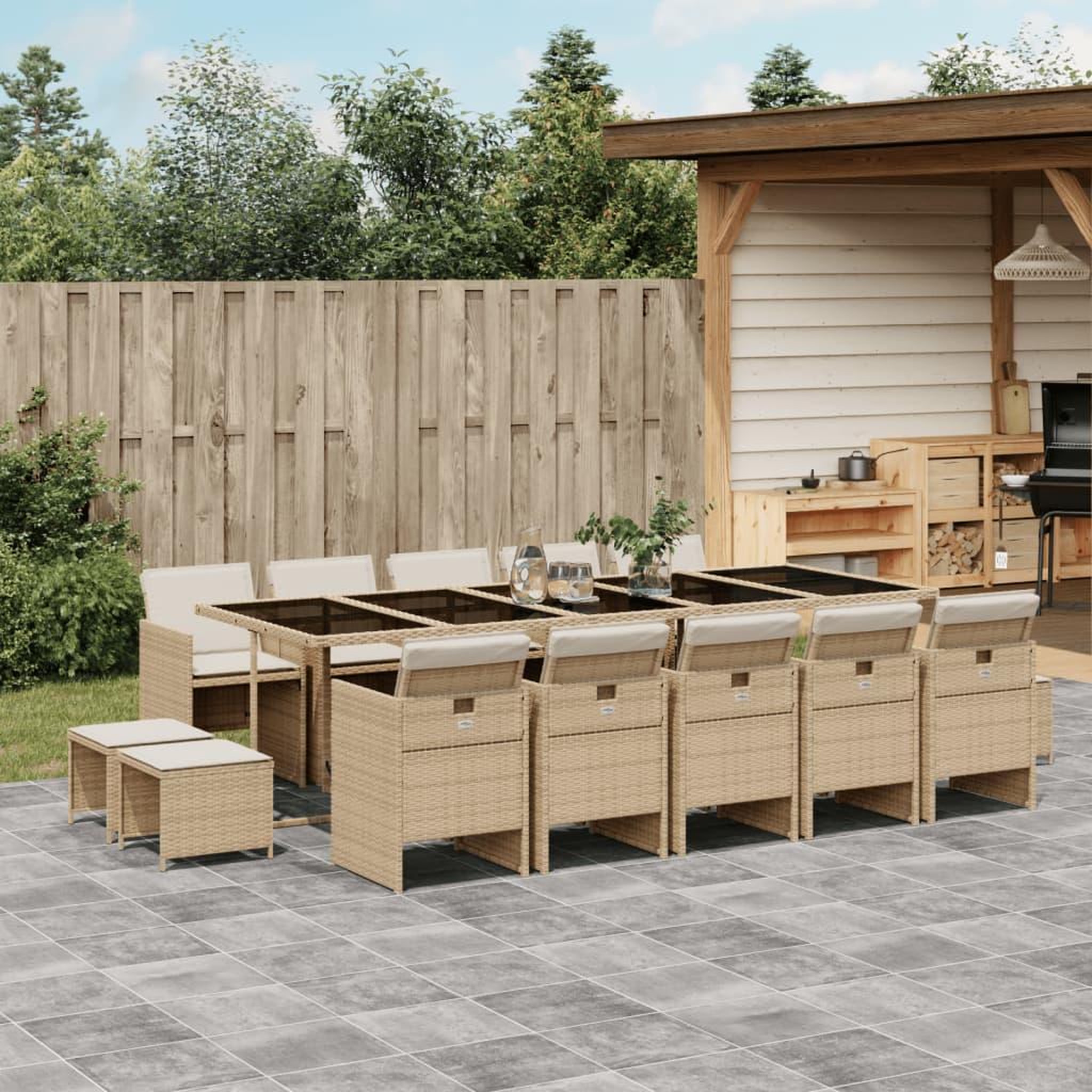 VIDAXL Ensemble a manger de jardin et coussins 15 pcs beige