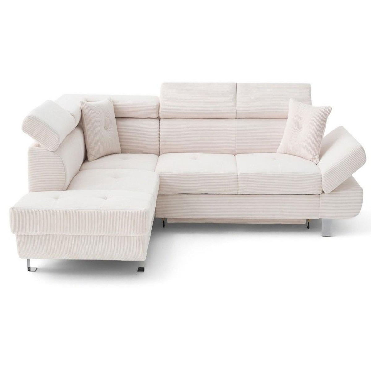 BEST MOBILIER Lisbona - canapé d'angle gauche 5 places convertible avec têtières en velours côtelé